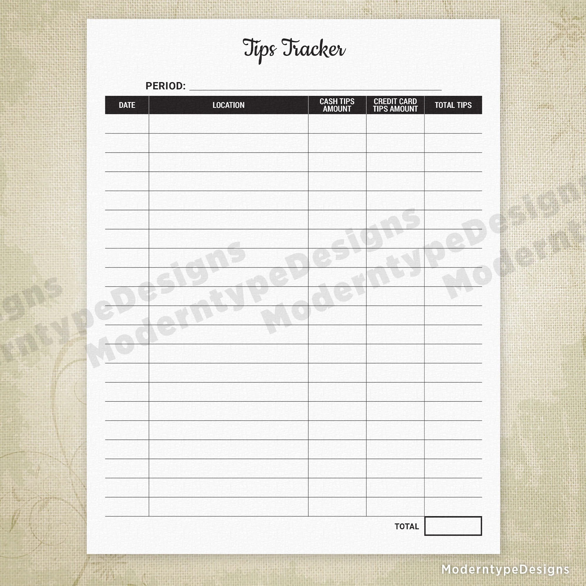 Tips Tracker Printable