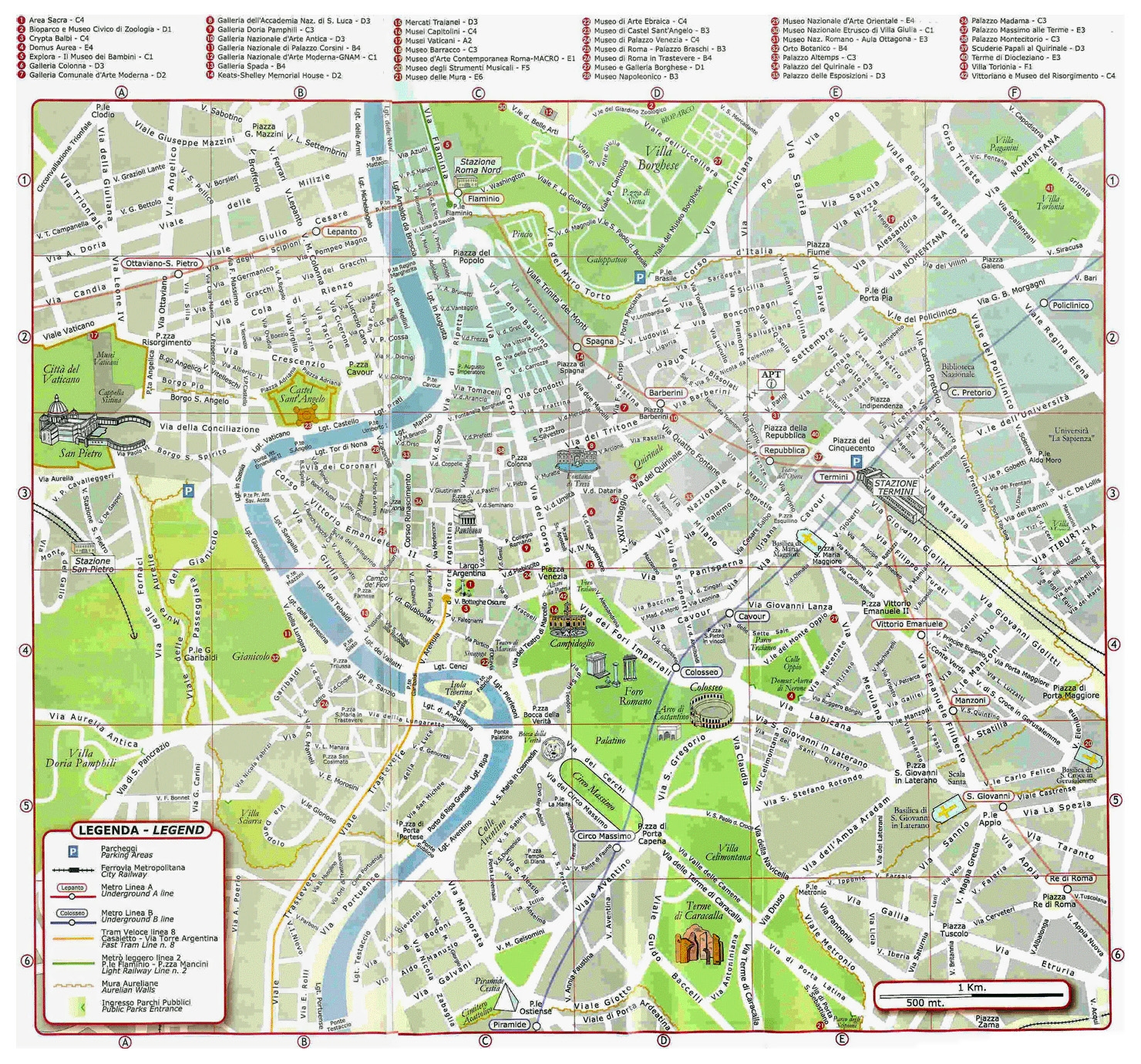 Tourist Map Of Rome City Center Rome Italy Europe Mapsland Maps Of The World