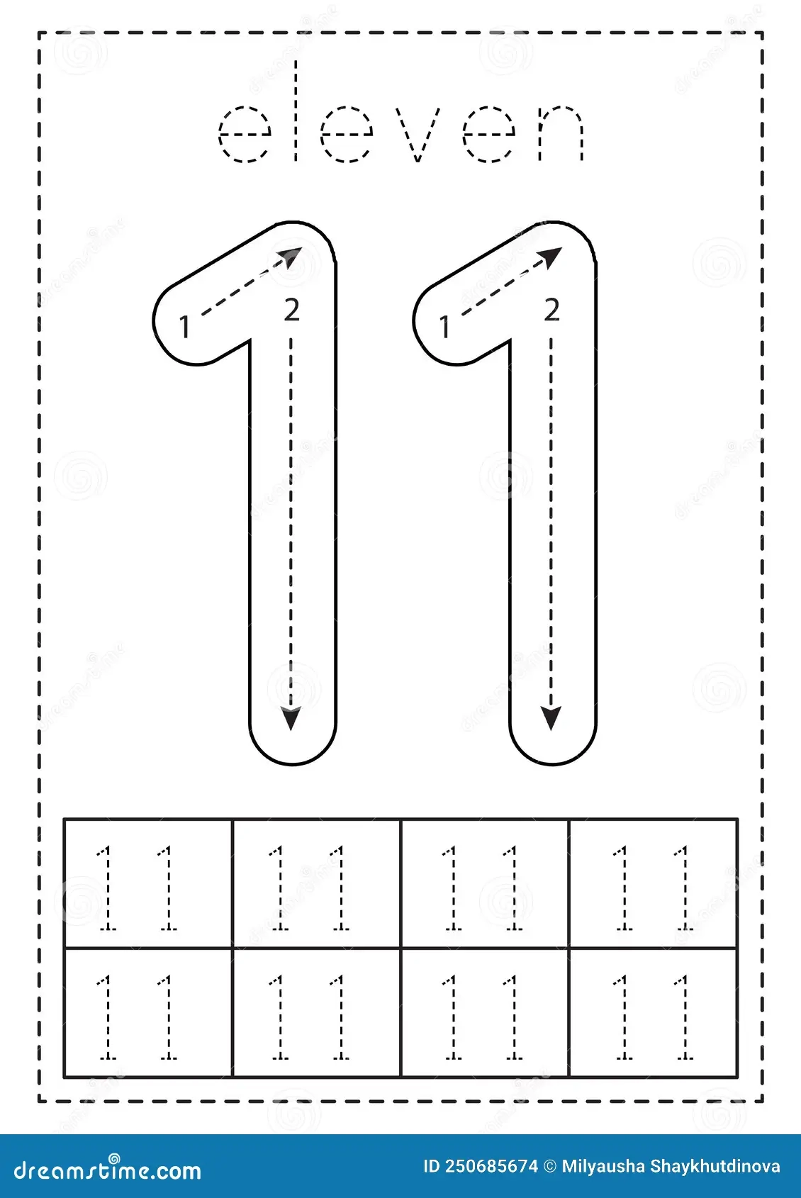 Tracing Number Eleven Preschool Worksheet Black And White Stock Tracing Number Eleven Preschool Worksheet Black And White Stock