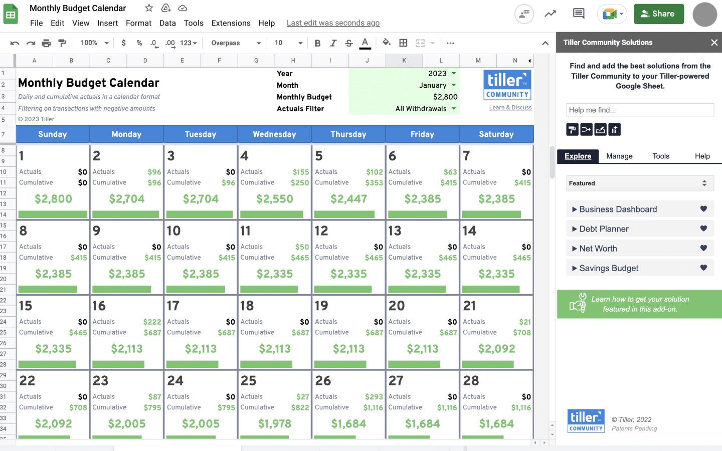 Track Your Daily Spending On A Monthly Budget Calendar Tiller