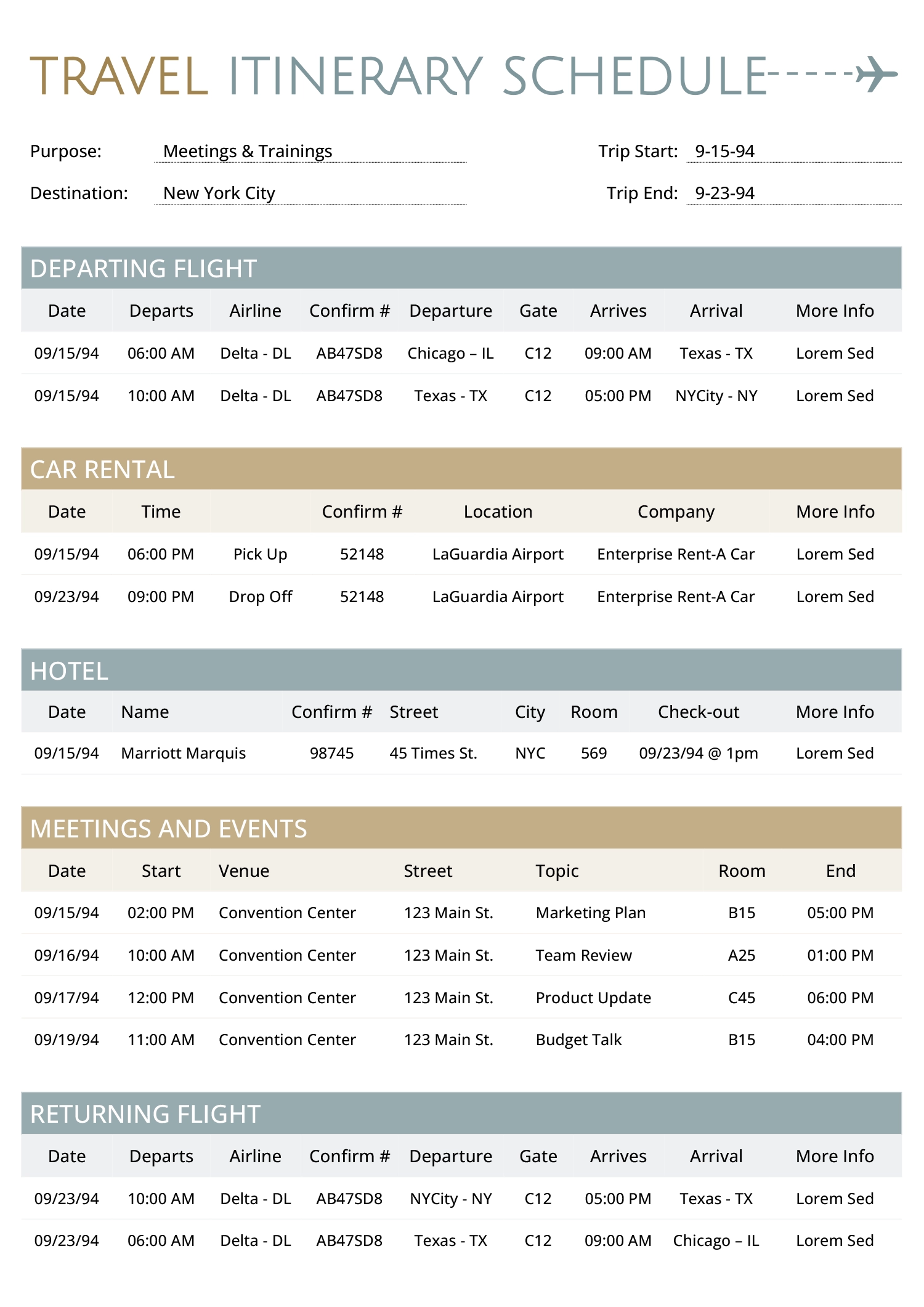 Travel Itinerary Schedule Template Word Google Docs Highfile