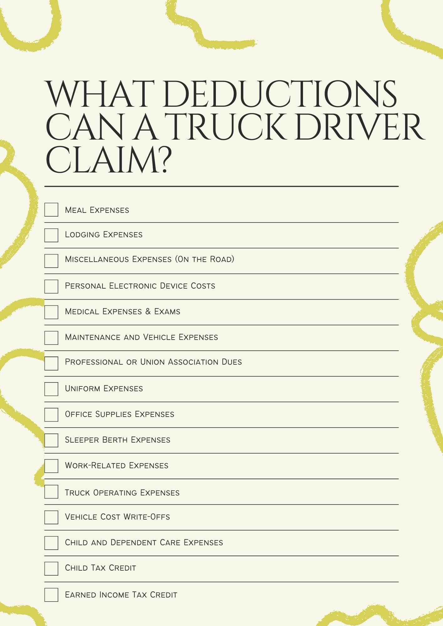 Truck Driver Tax Deductions 2023 Download Free Worksheet 