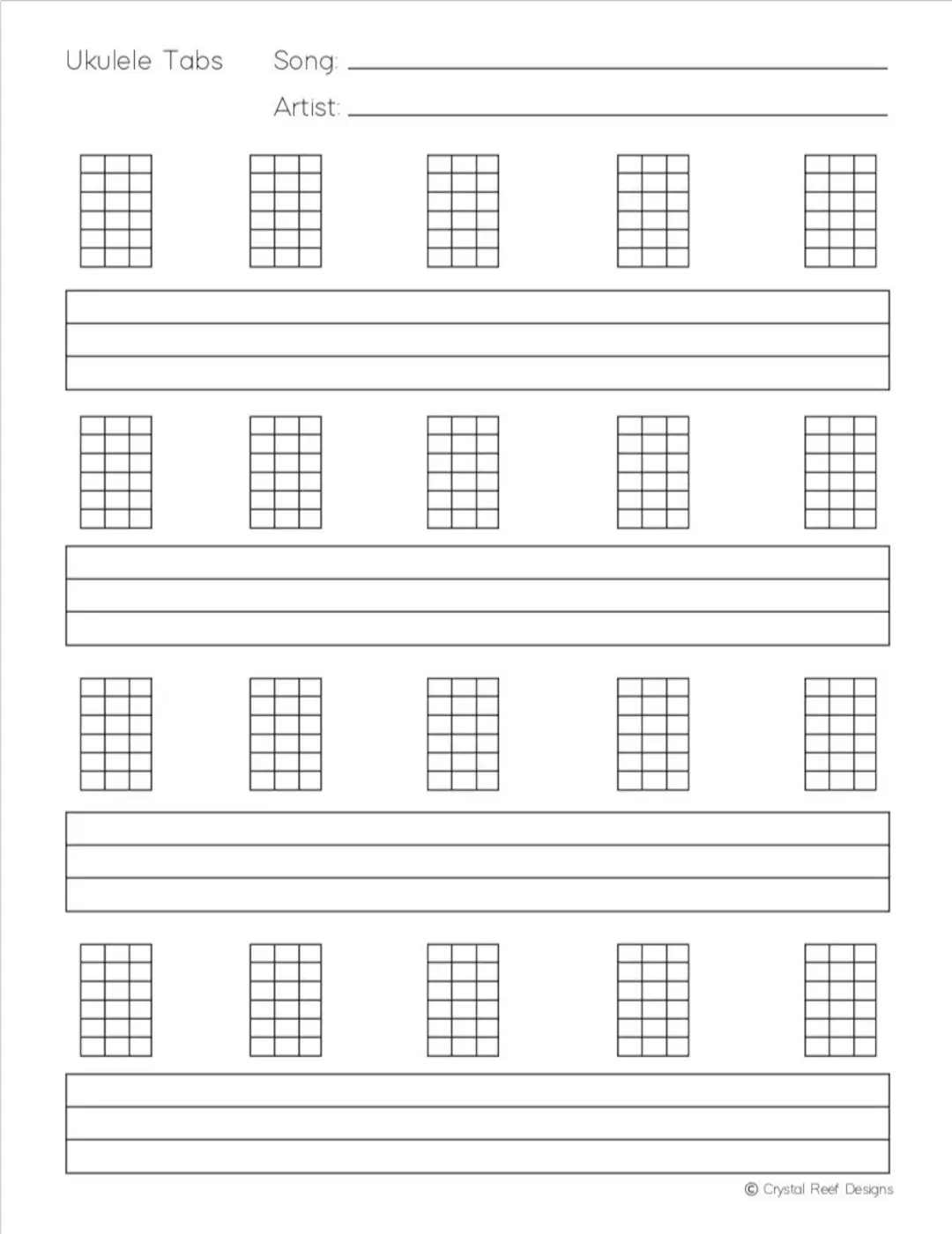 Ukulele Blank Tabs Chords Instant Printable Download Etsy