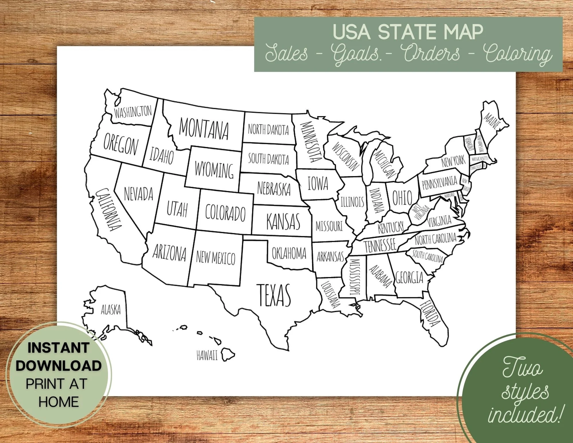 Us Map States Printable