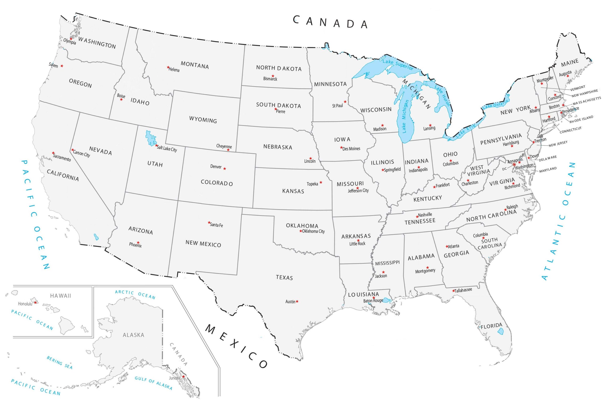 Printable Usa Map With Capitals