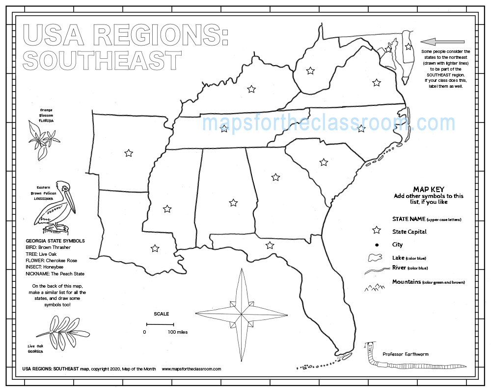 Blank Southeast Region Map Printable