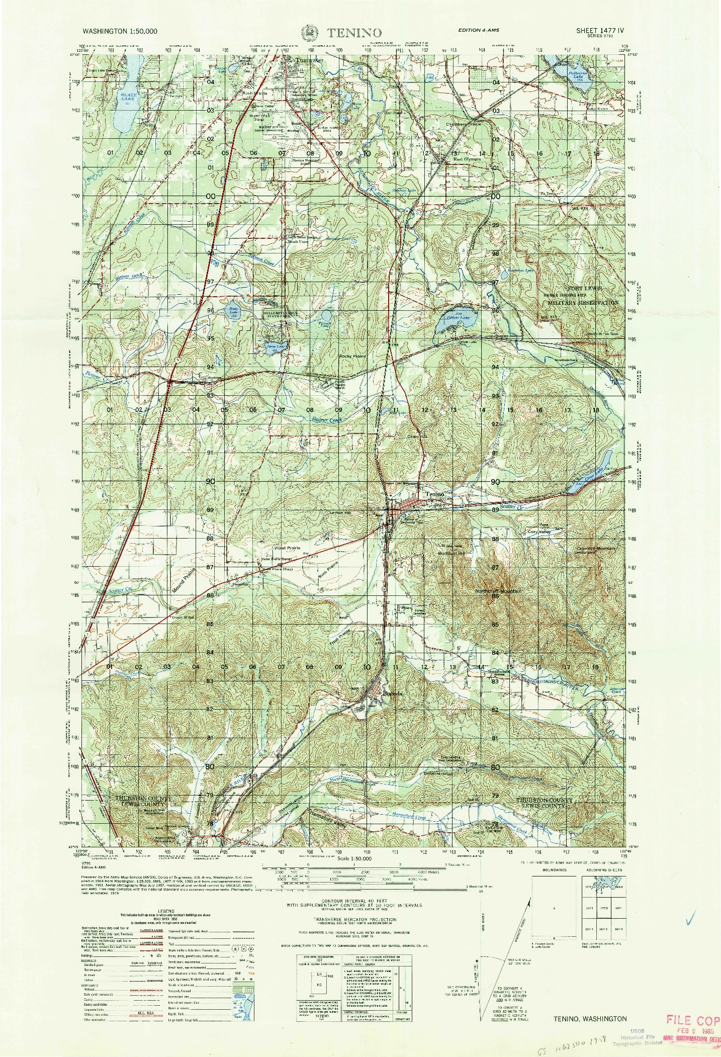 USGS 1 50000 SCALE QUADRANGLE FOR TENINO WA 1964