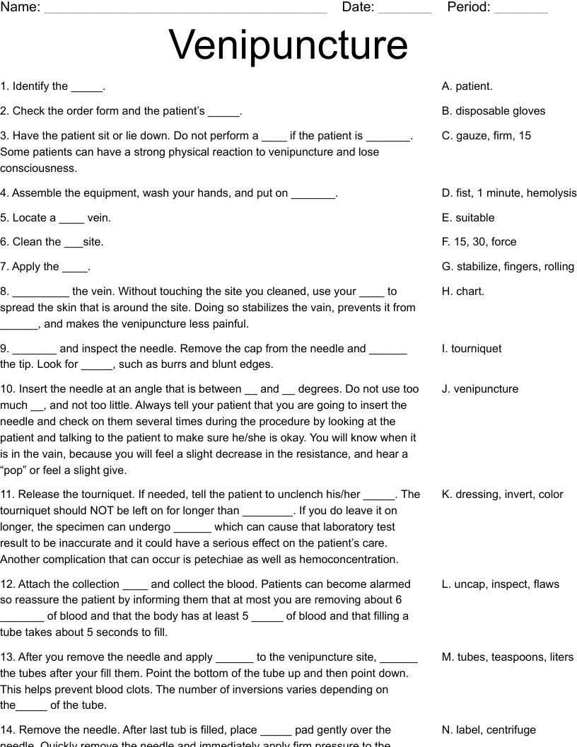 Printable Phlebotomy Worksheets Printable Phlebotomy Worksheets