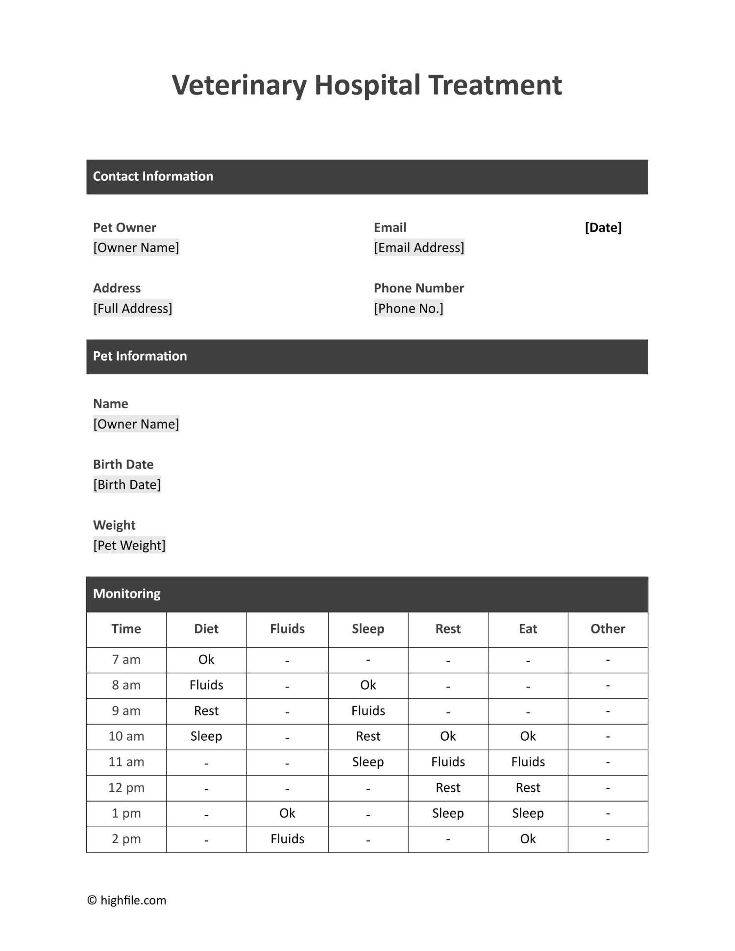 Veterinary Hospital Treatment Sheet Template Highfile Veterinary Hospital Treatment Sheet Template Highfile