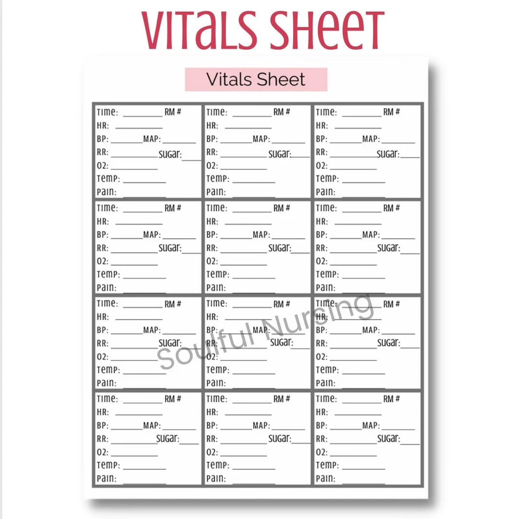 Vital Sign Documentation Sheet Etsy
