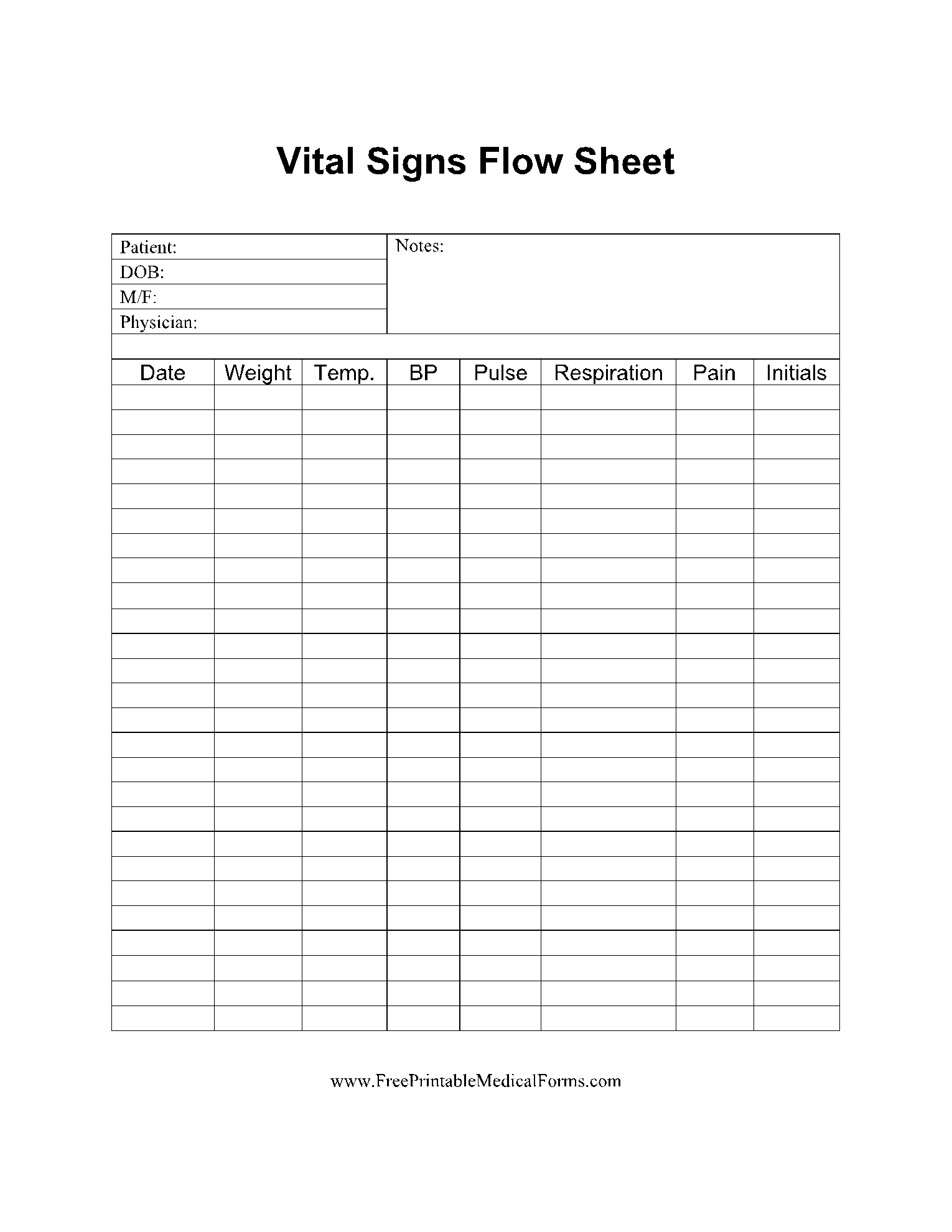 Vitals Sheet Printable