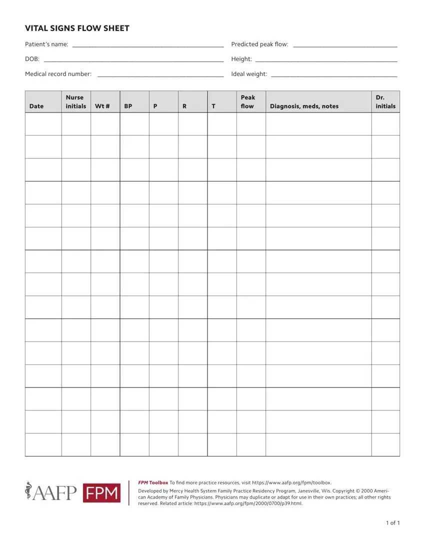 Vital Signs Flow Sheet Fill Out Printable PDF Forms