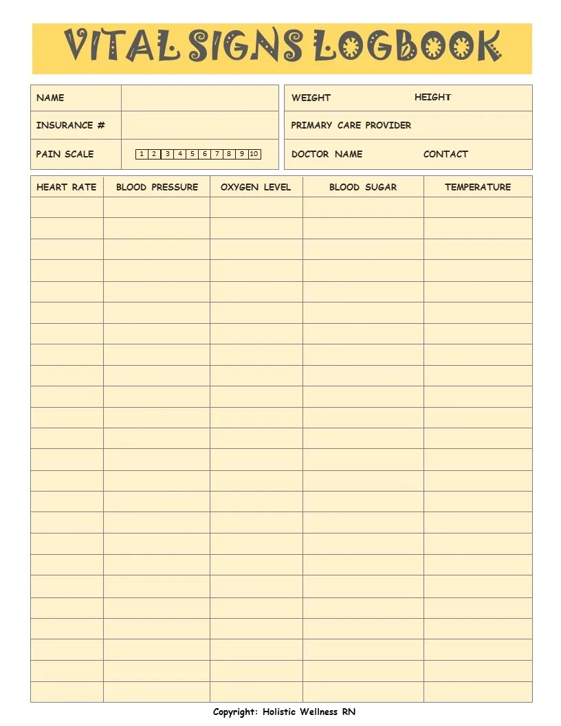 Vitals Sheet Printable