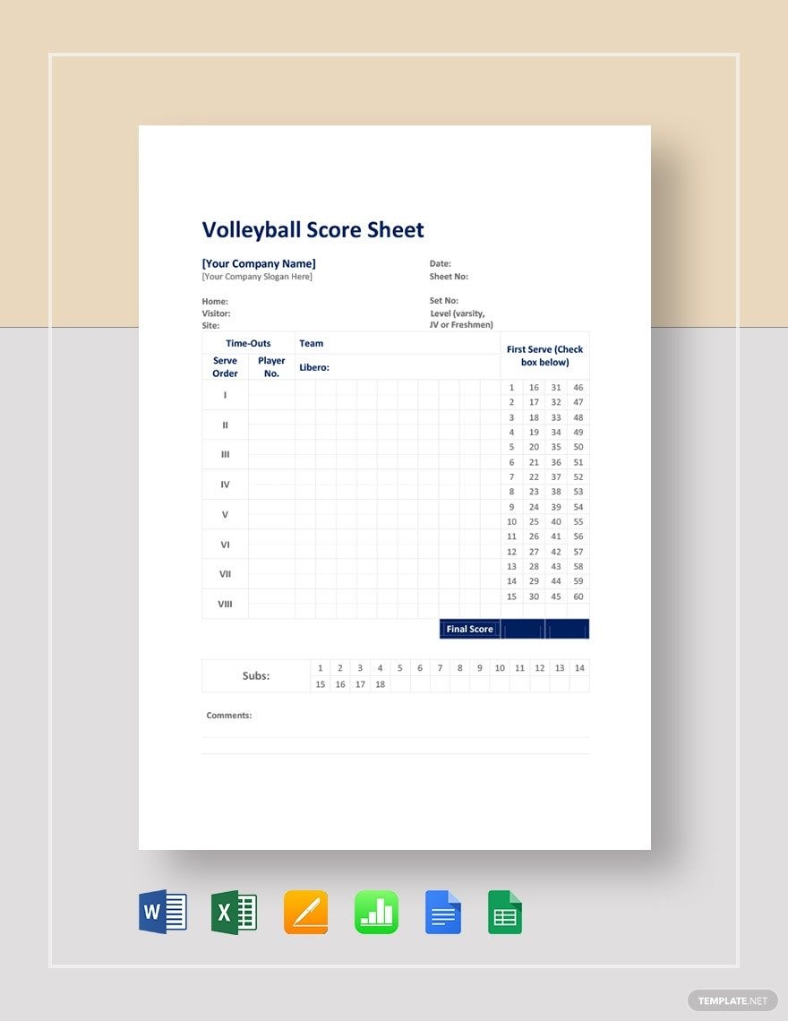 Volleyball Score Sheet Template In Google Docs Google Sheets Apple Numbers Pages Excel Word Download Template