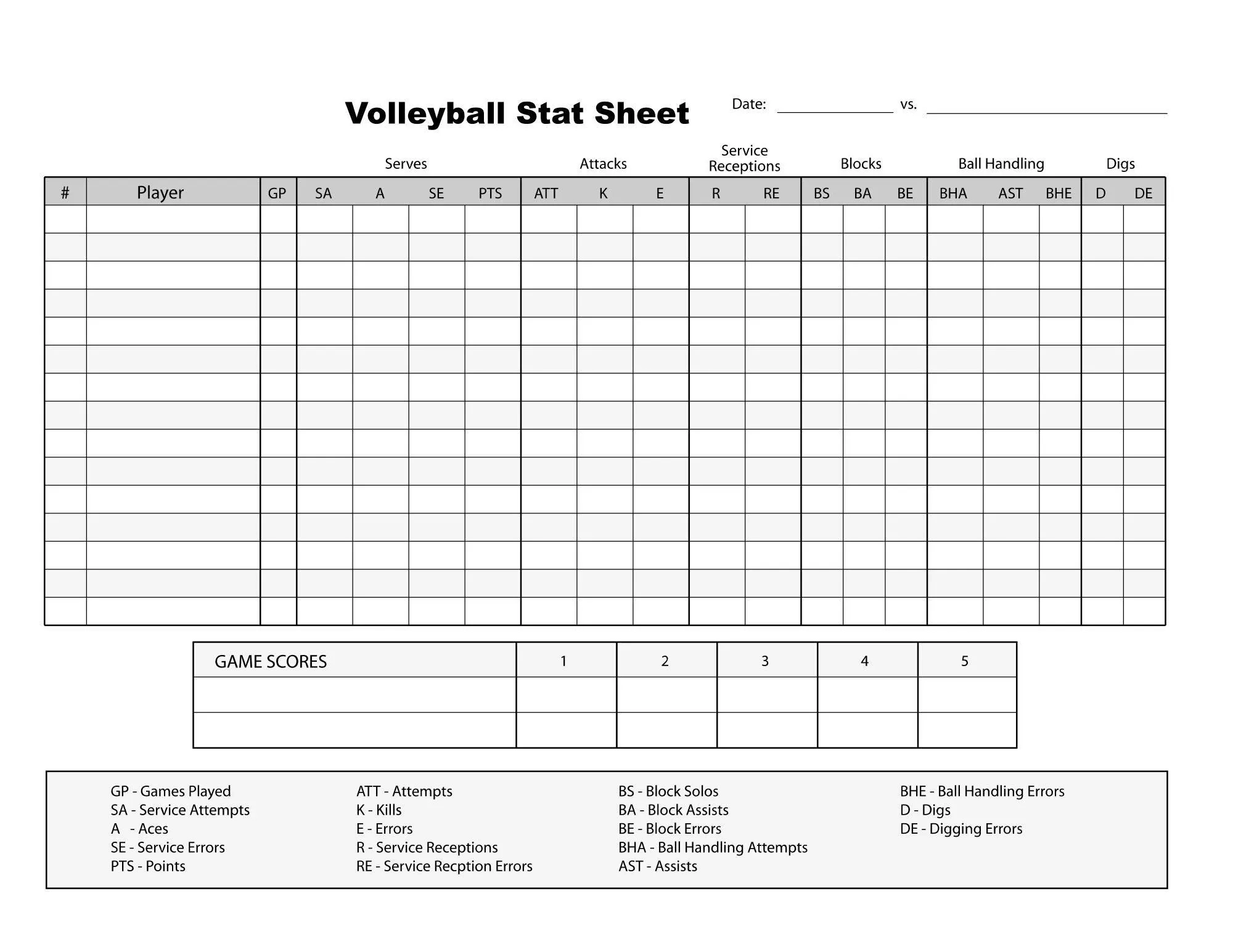 Pdf Printable Volleyball Stat Sheets