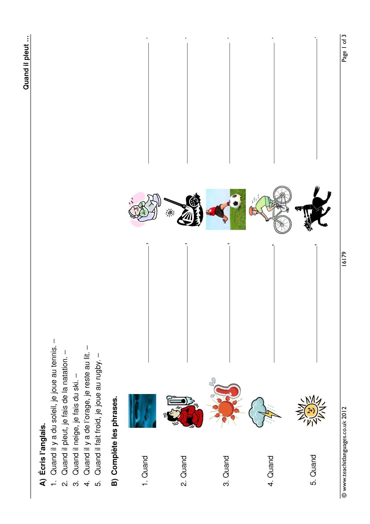 Printable French Weather Worksheets