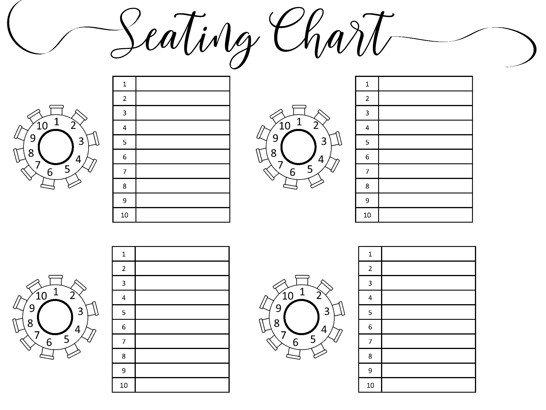 Free Printable Wedding Table Seating Chart