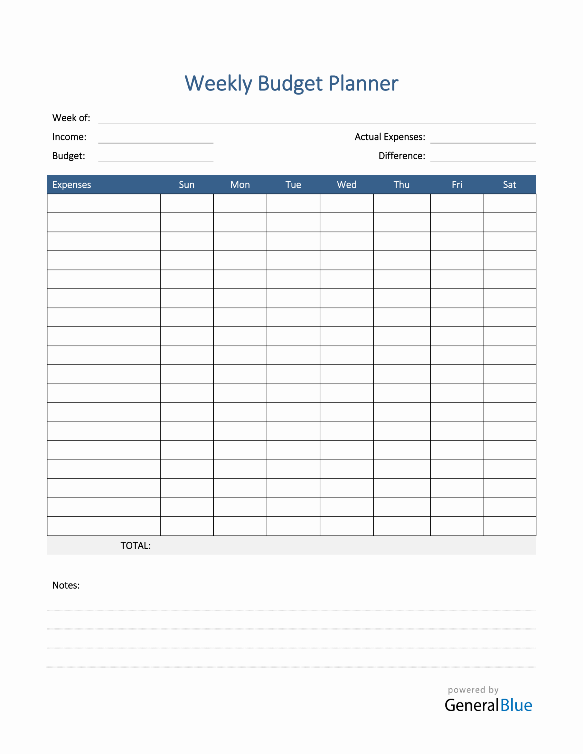 Weekly Budget Planner In PDF Printable 