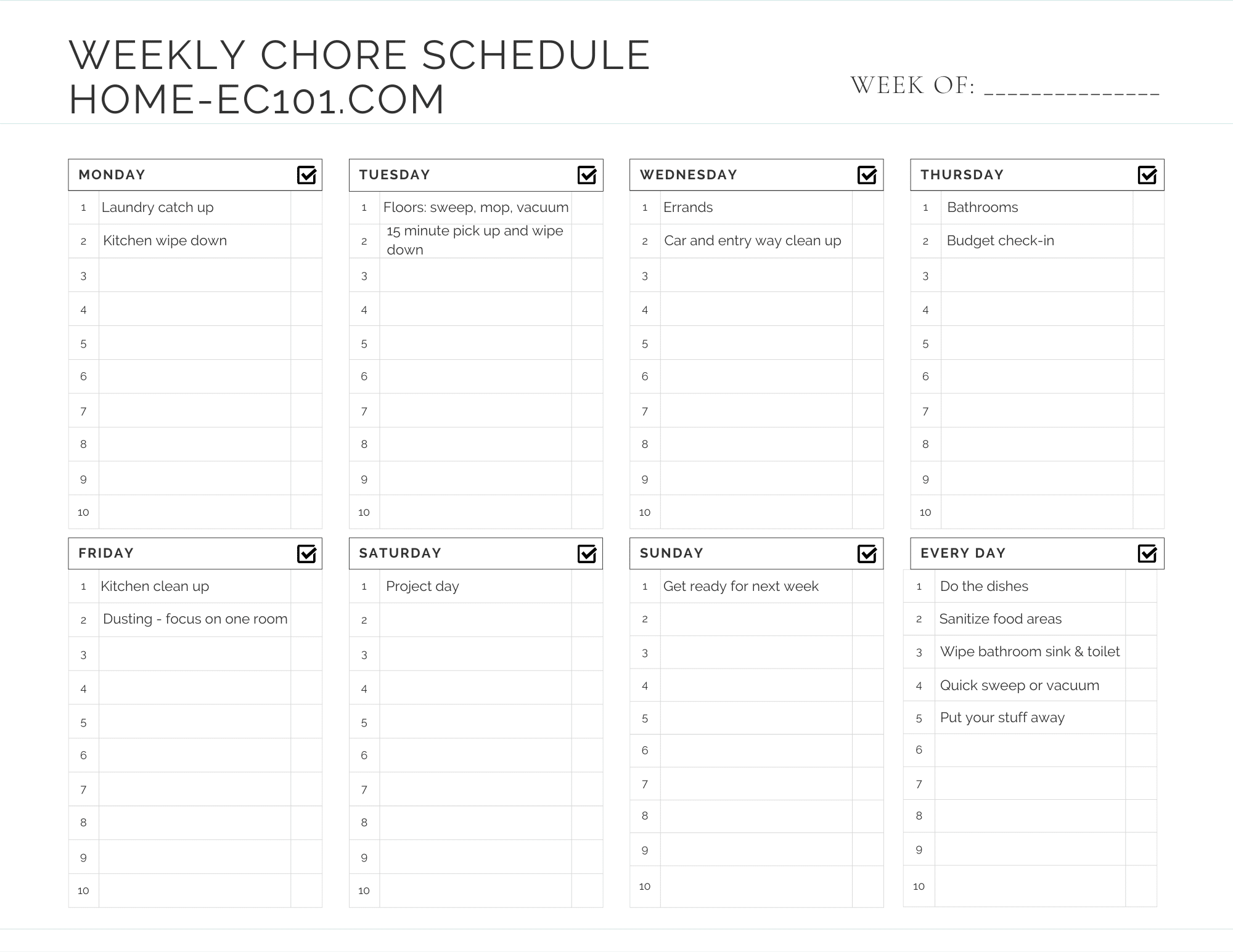 Household Chore Chart Printable