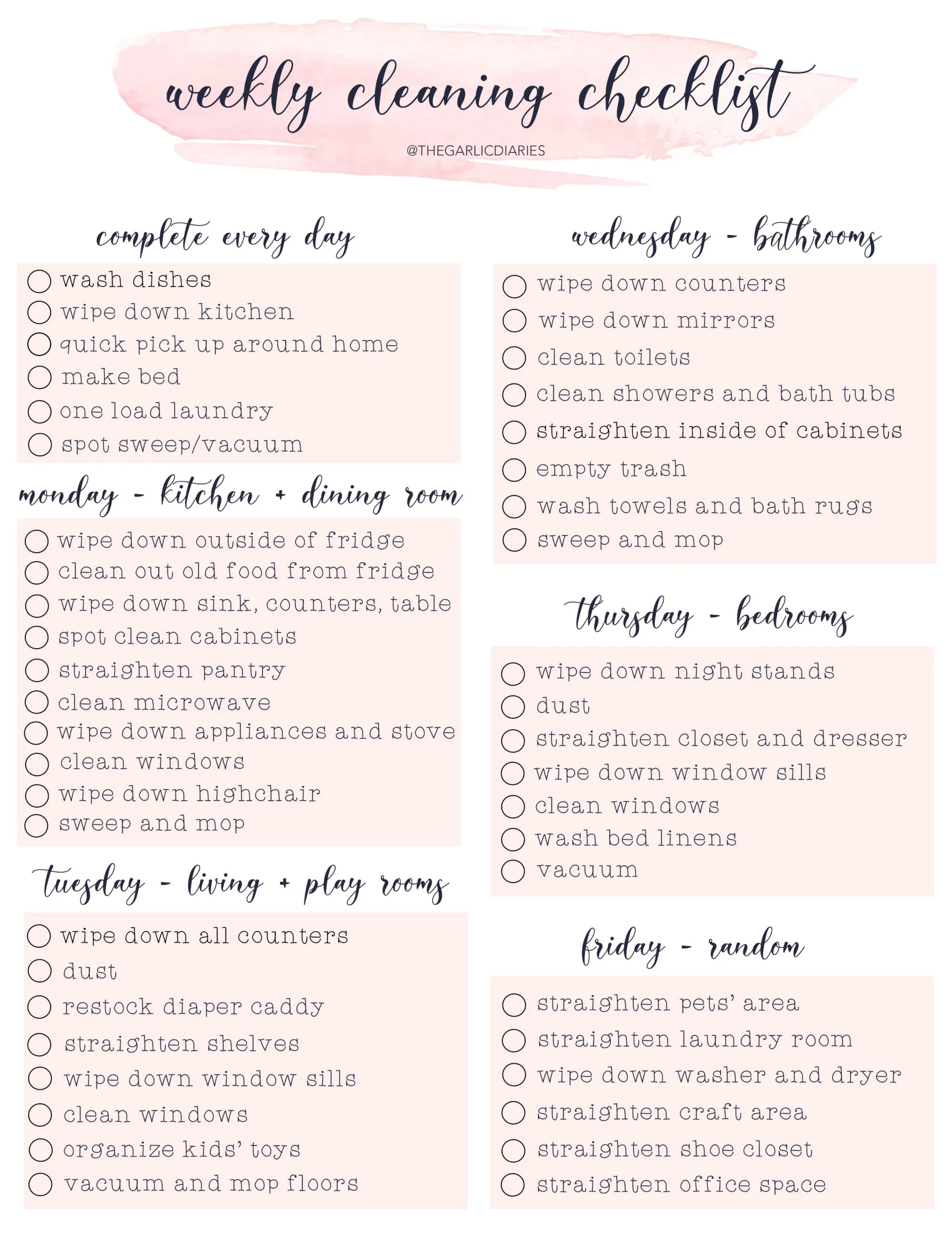 House Cleaning Chart Printable Free
