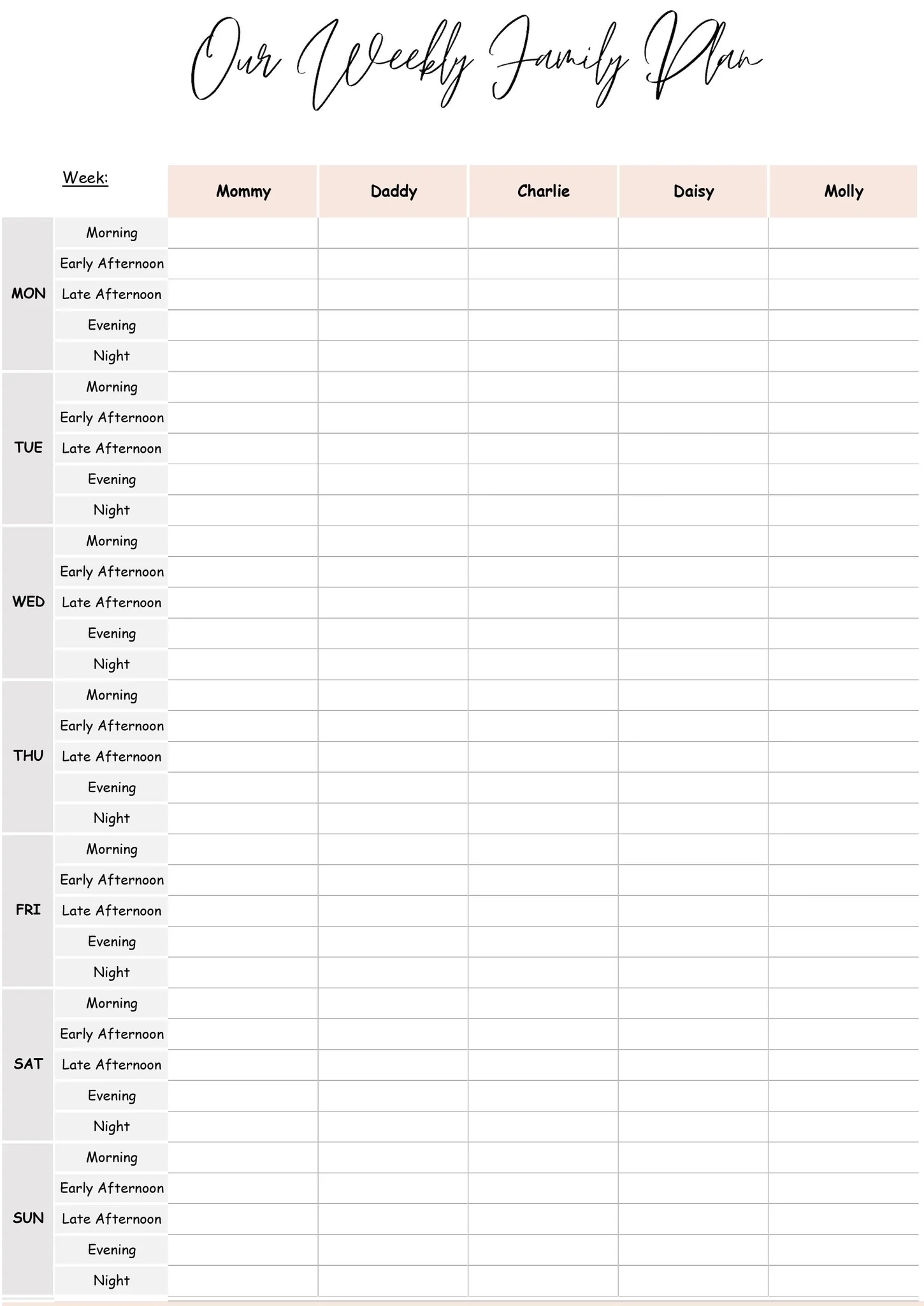 Weekly Family Planner Command Center Printable Family Calendar
