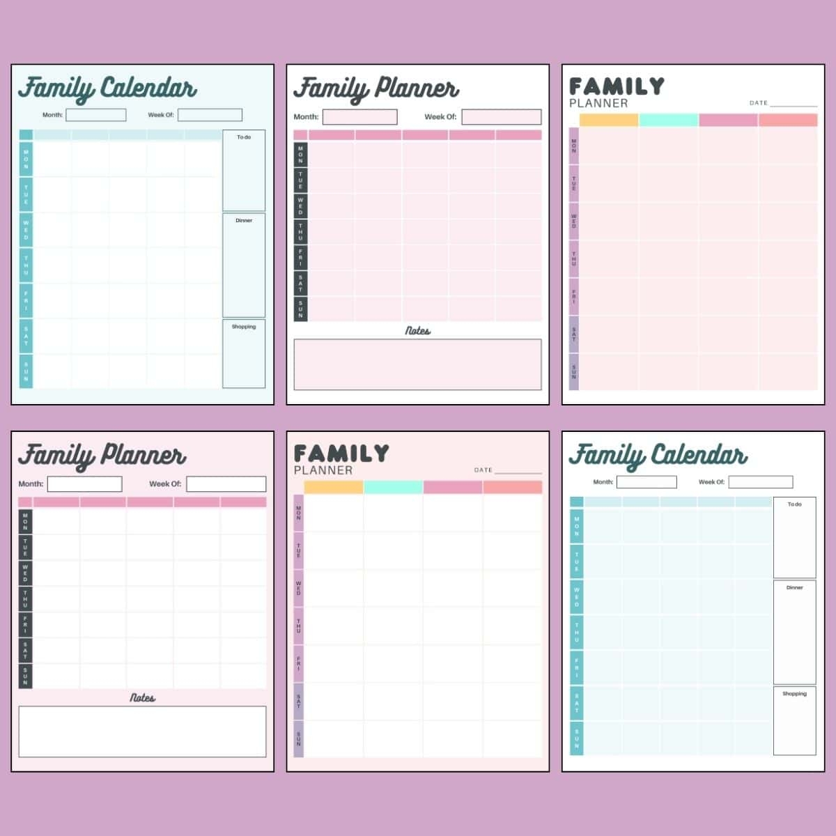 Family Planner Calendar Printable
