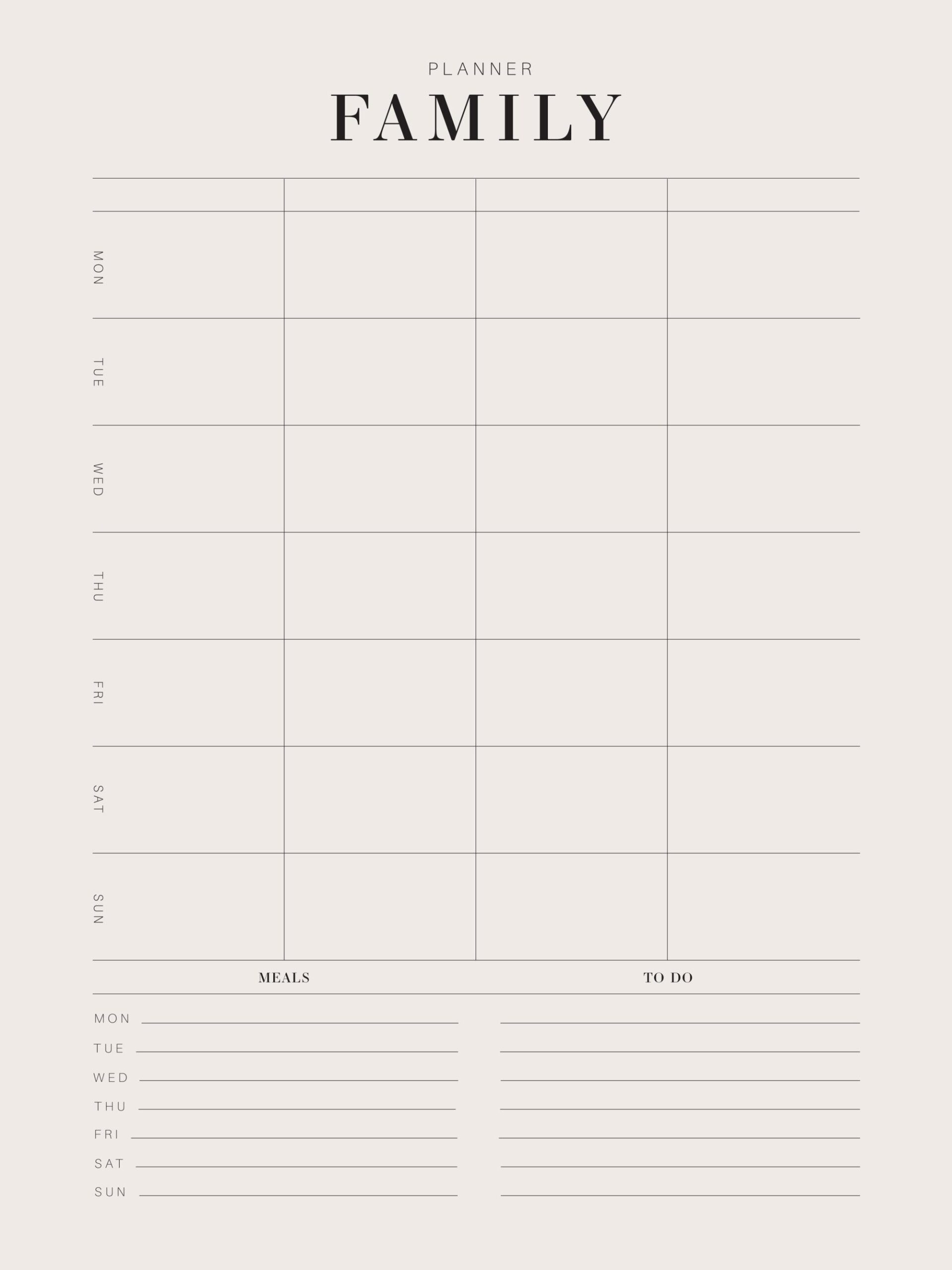 Family Weekly Calendar Printable