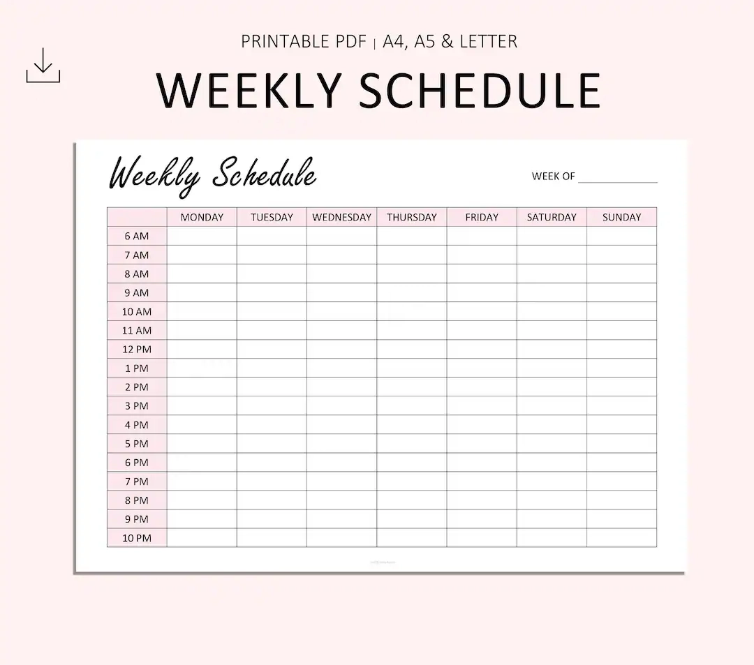 Weekly Schedule Weekly Planner Weekly Planner Printable Weekly Timetable 7 Day Schedule A4 A5 Letter PDF Etsy