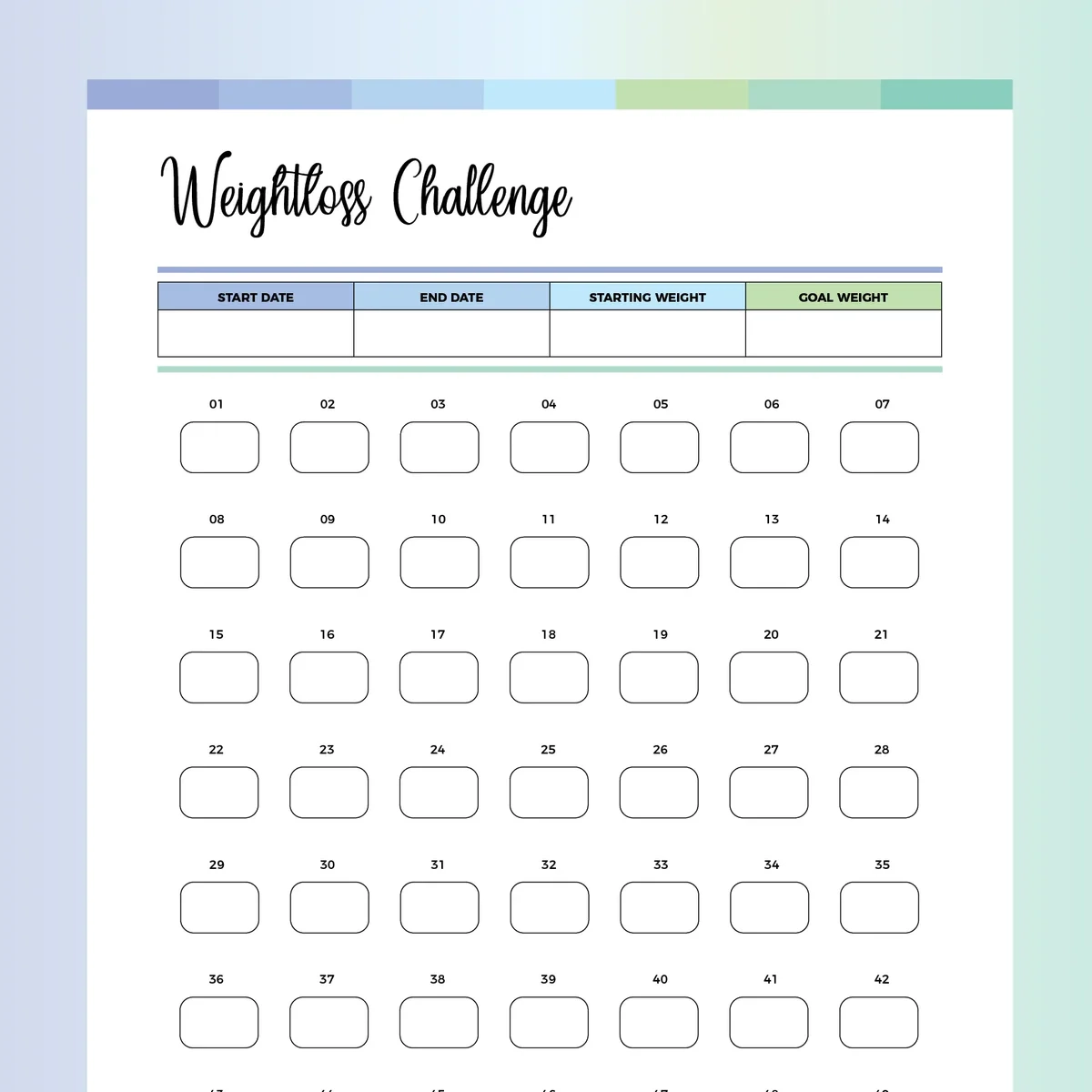Weight Loss Chart Printable Free