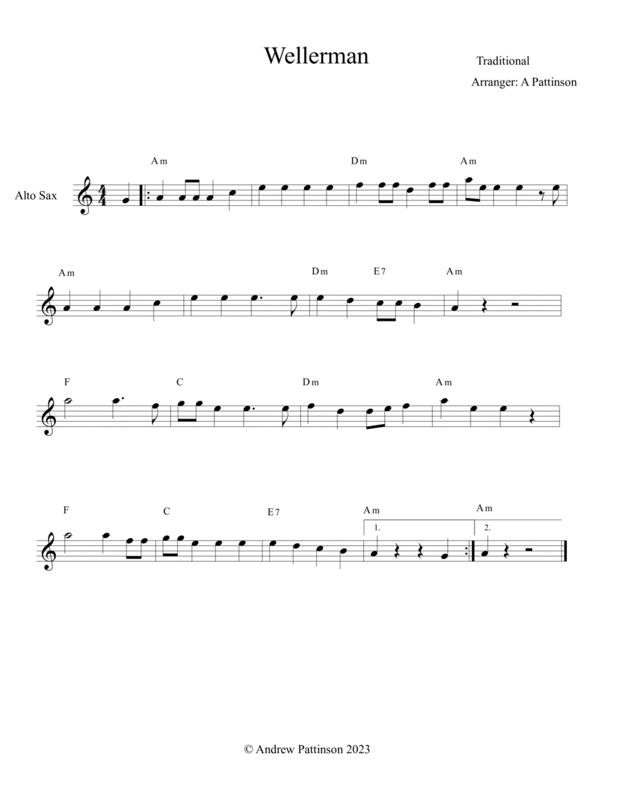 Alto Sax Printable Sheet Music