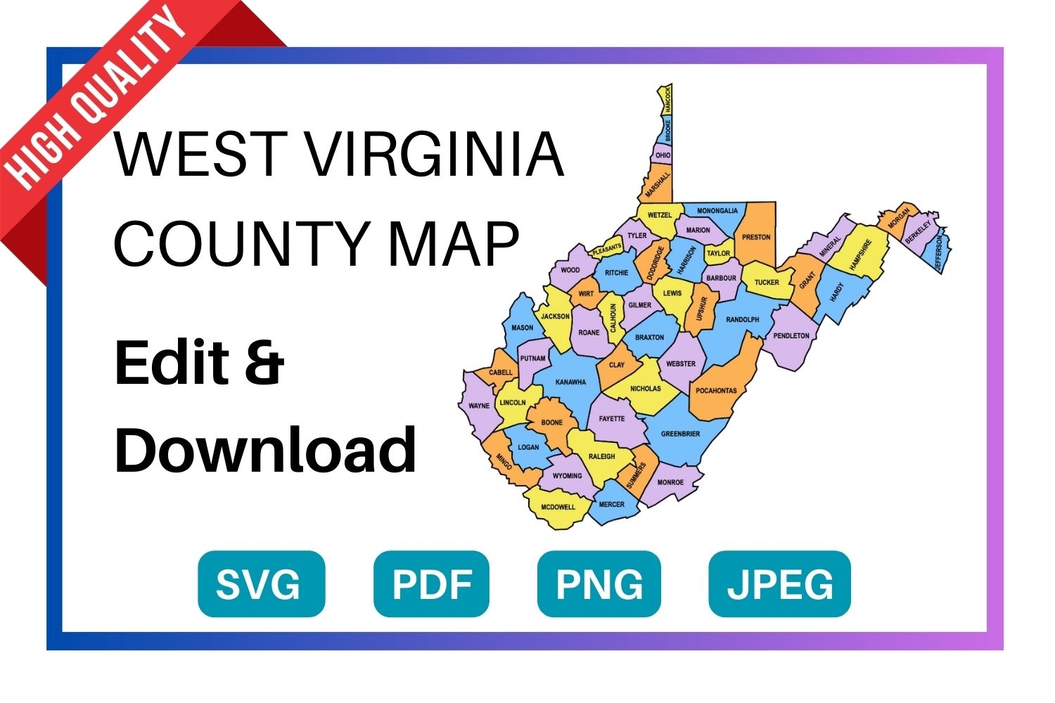 West Virginia County Map Editable U0026 Printable State County Maps