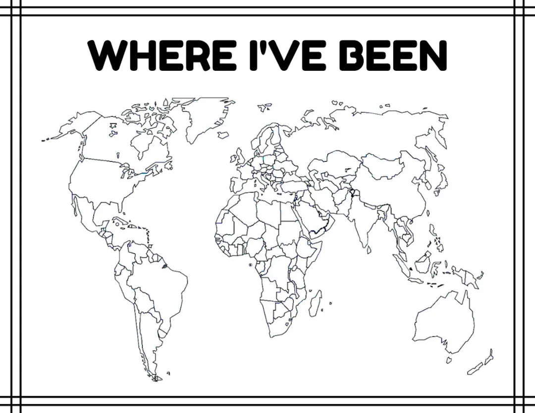 Where I ve Been A Blank Map Of The World outline Colorable Maps Printable Digital Print Coloring Sheets plus Where We ve Been Etsy