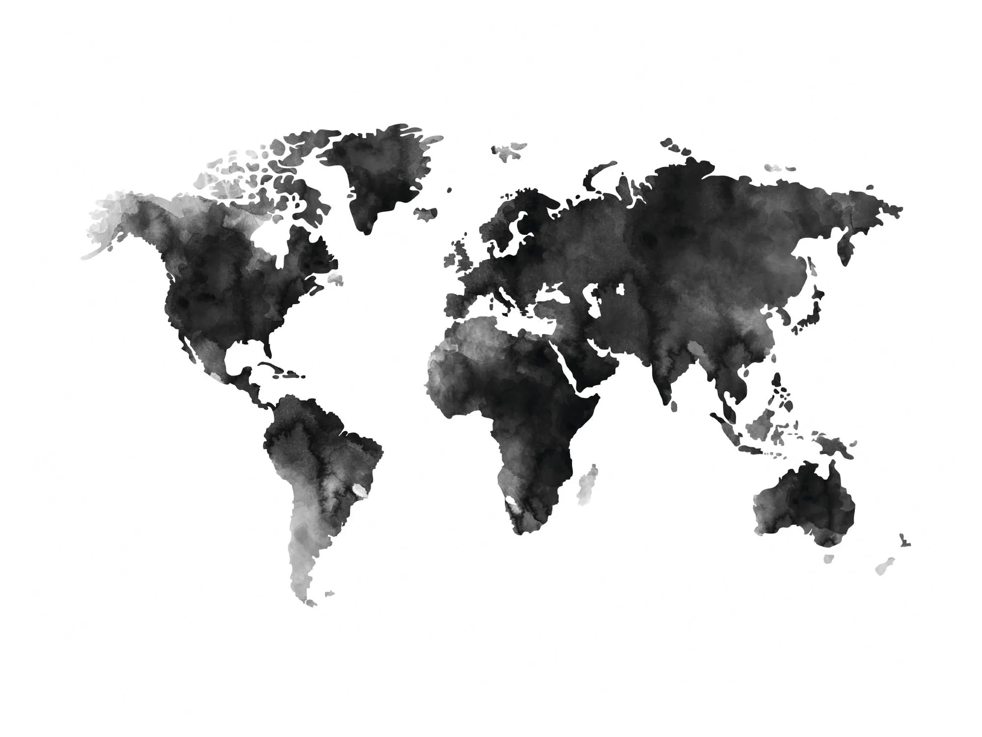 World Map Watercolor Print Stylish Black White Poster Desenio