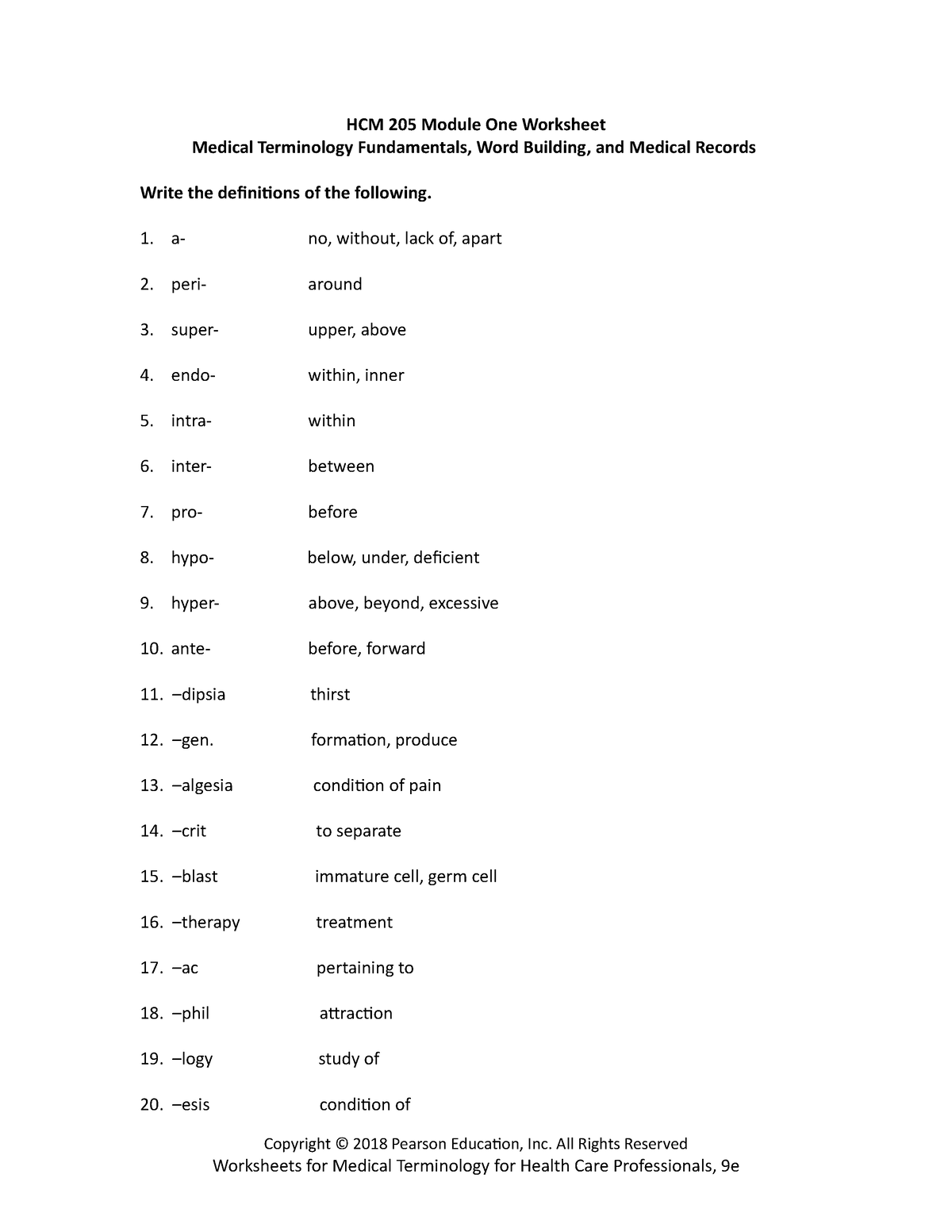 1 3 Worksheet Medical Terminology Word Building And Medical Worksheets Library