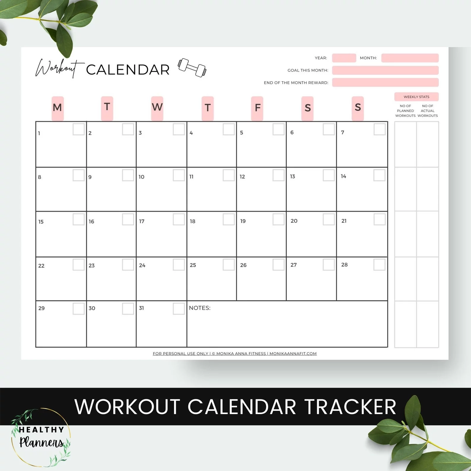 Printable Monthly Workout Calendar Printable Monthly Workout Calendar