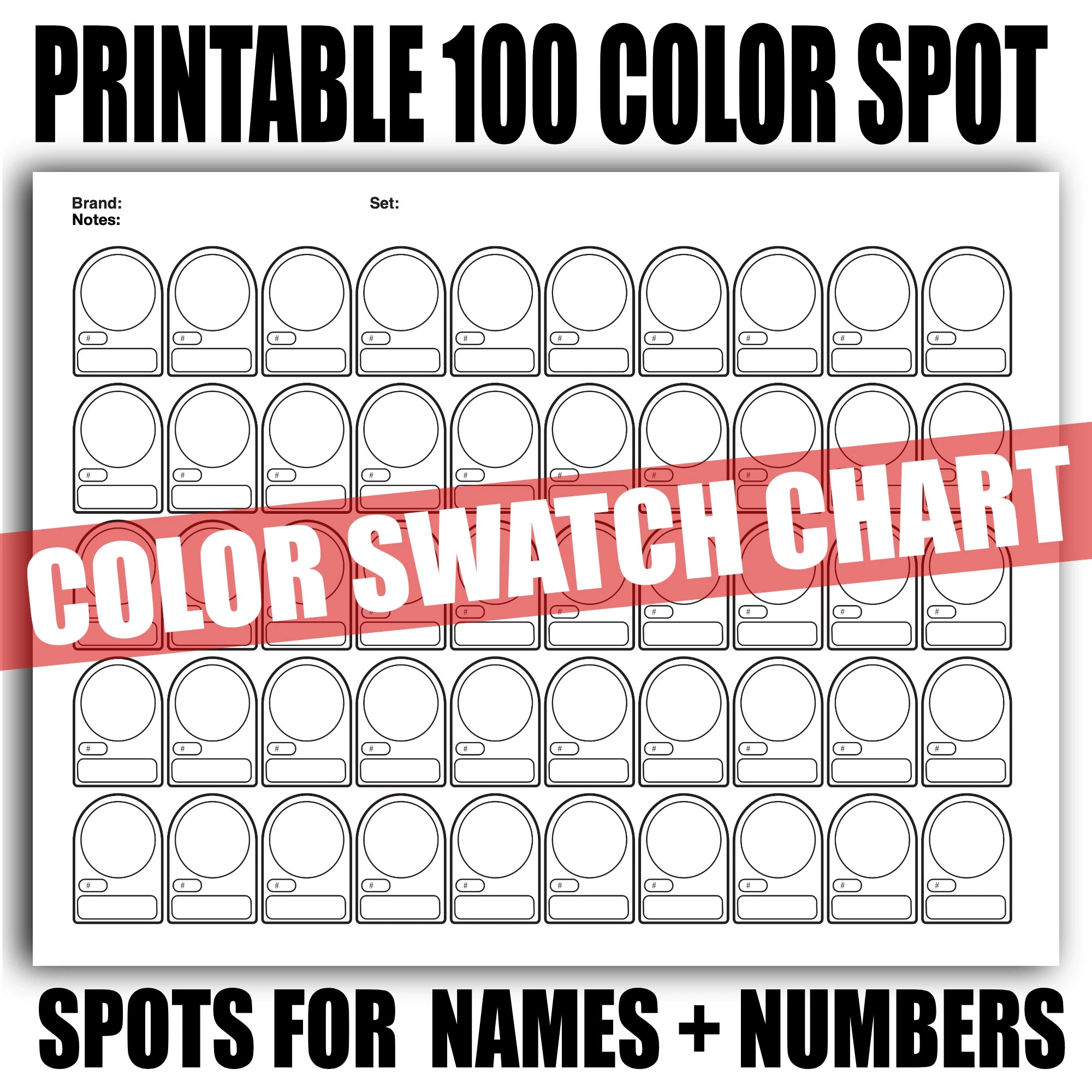 100 Color Swatch Chart BLANK DIY Spots For Color Names Numbers PDF Template Etsy