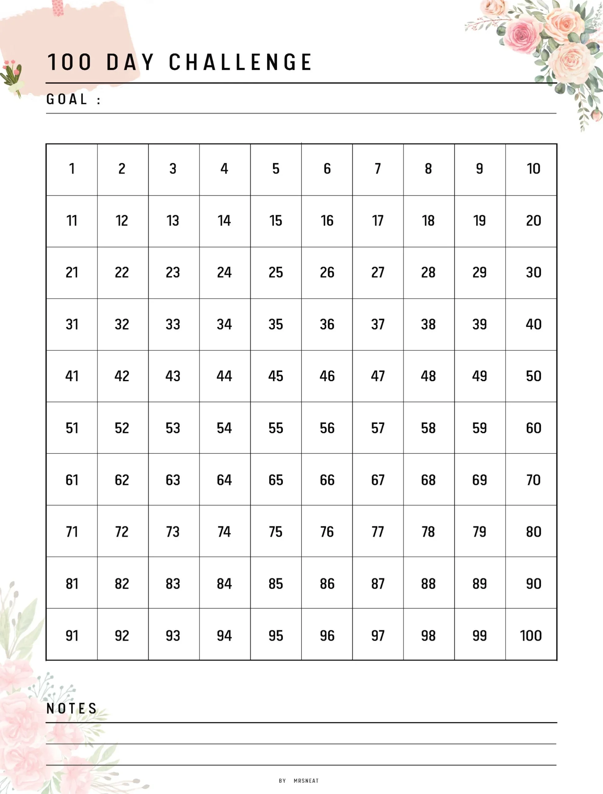 Printable 100 Day Calendar
