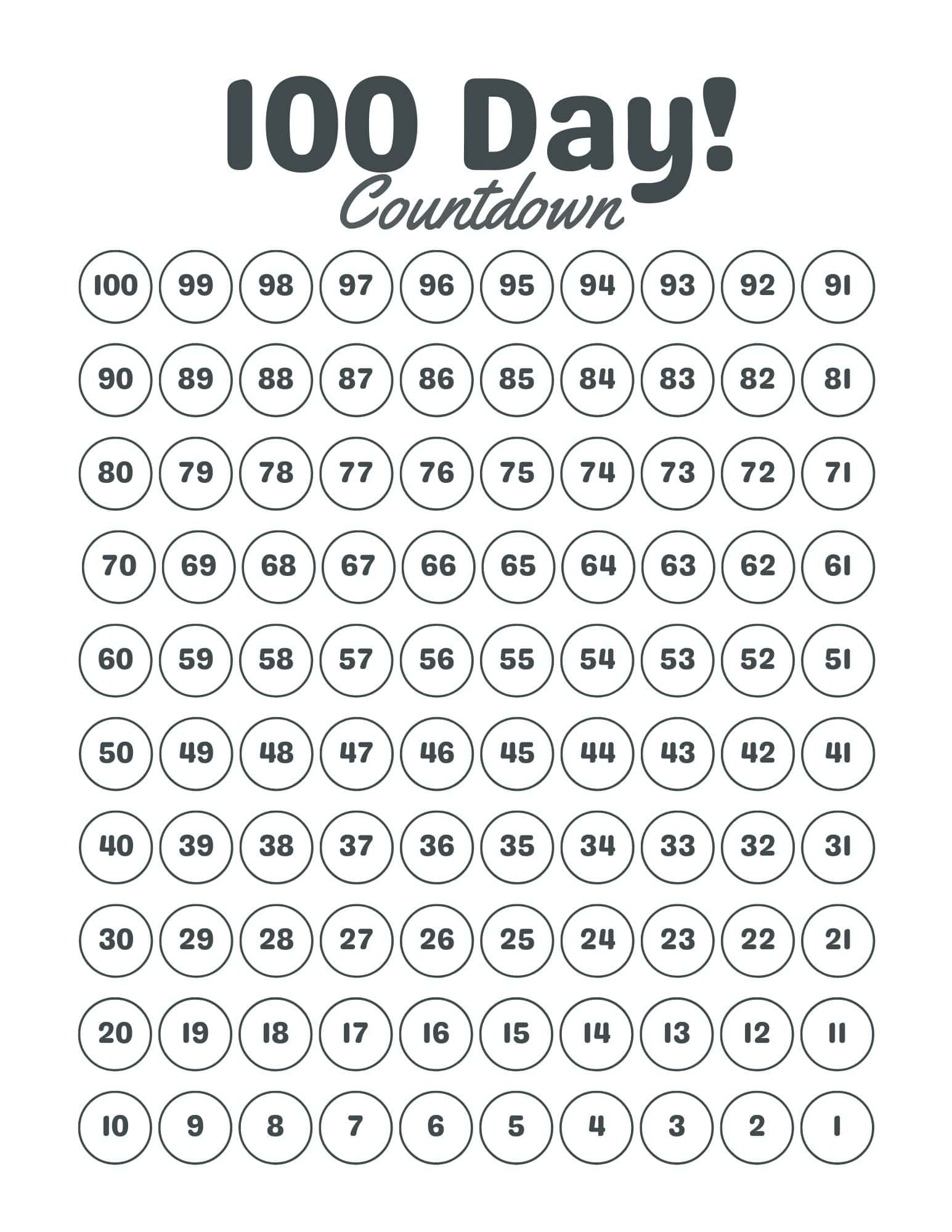 Printable 100 Day Calendar