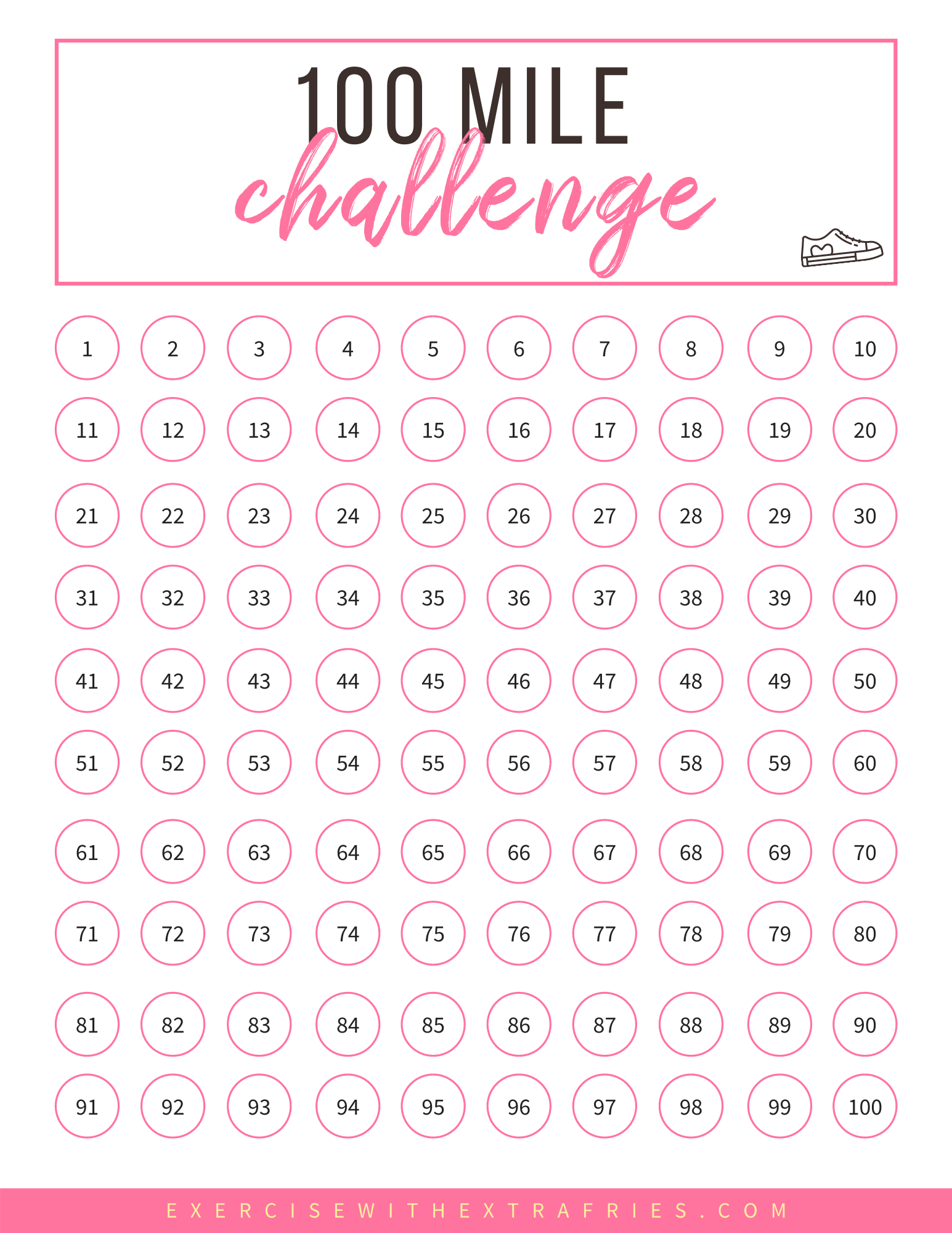 Free Printable 100 Mile Challenge Chart