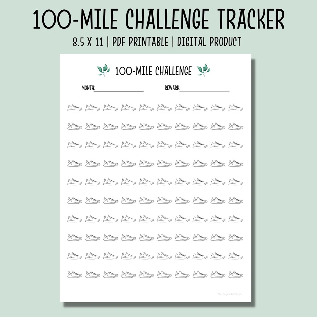 100 Mile Challenge Tracker Printable Running Tracker Walking Tracker Exercise Planner Workout Planner Instant Download Etsy