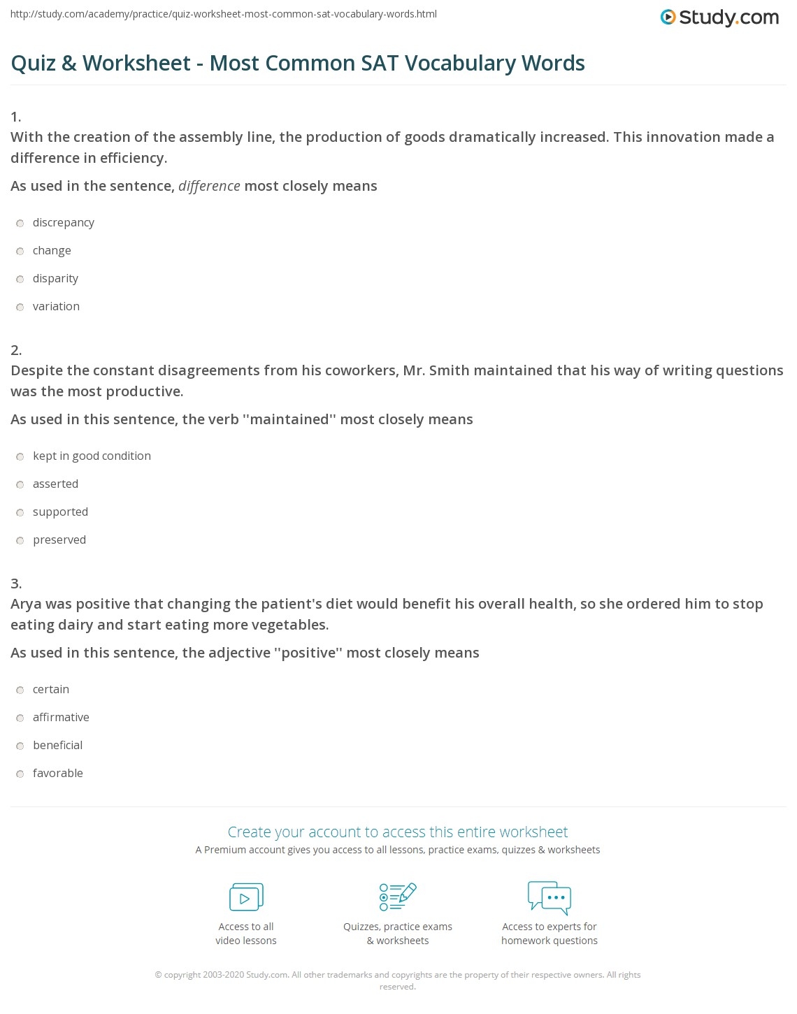 100 SAT ACT Practice Worksheets Vocabulary Context Clues Answer Worksheets Library