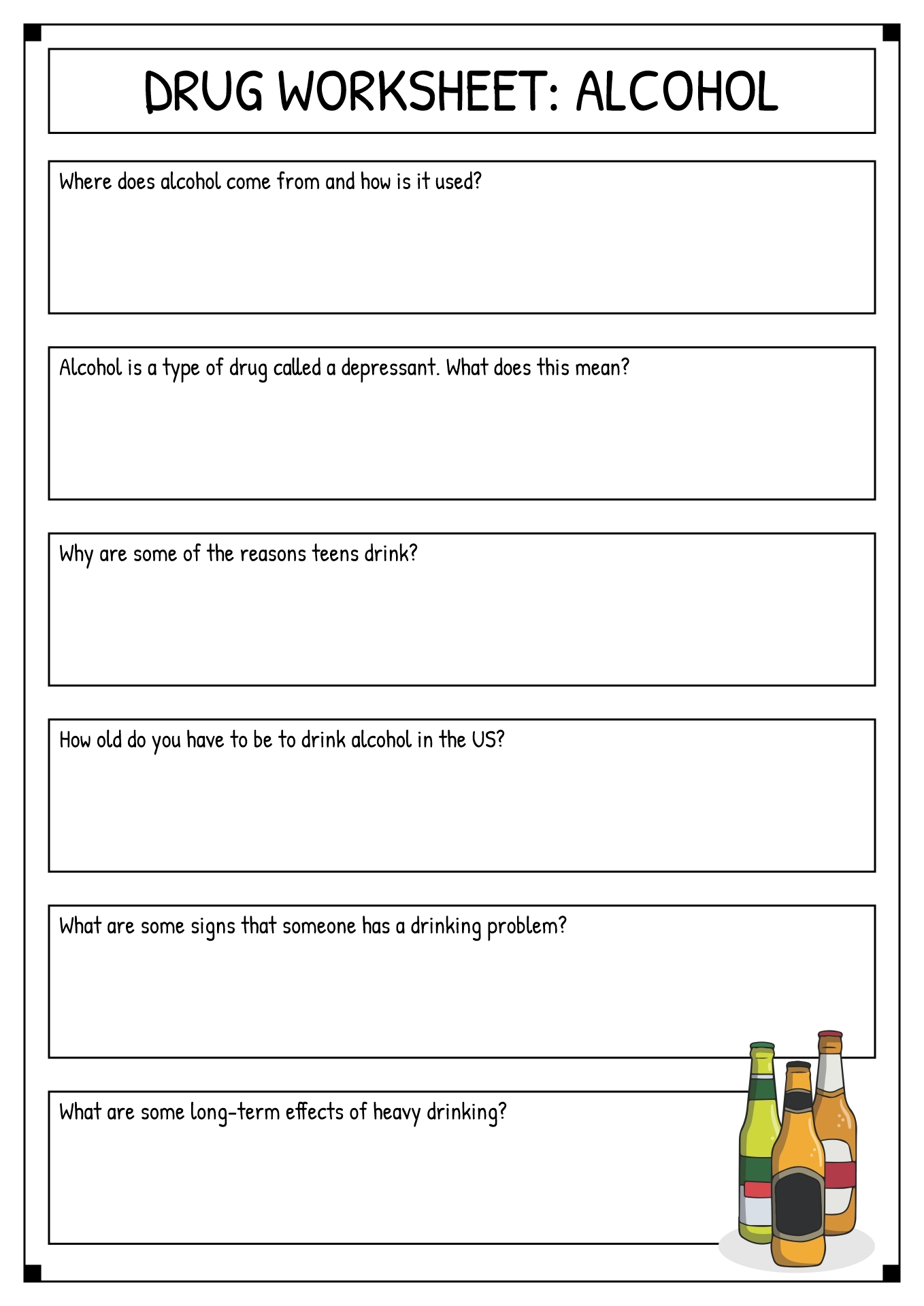Printable Alcohol Worksheets