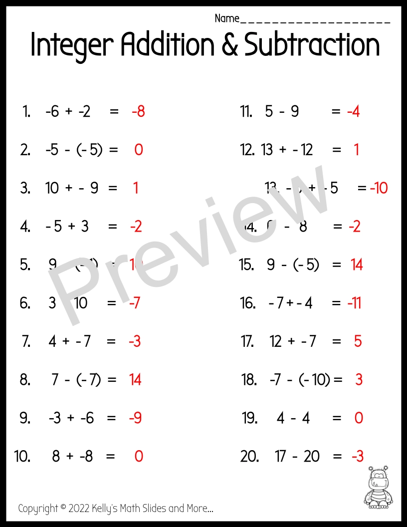 14 Integer Worksheets Printable Amped Up Learning