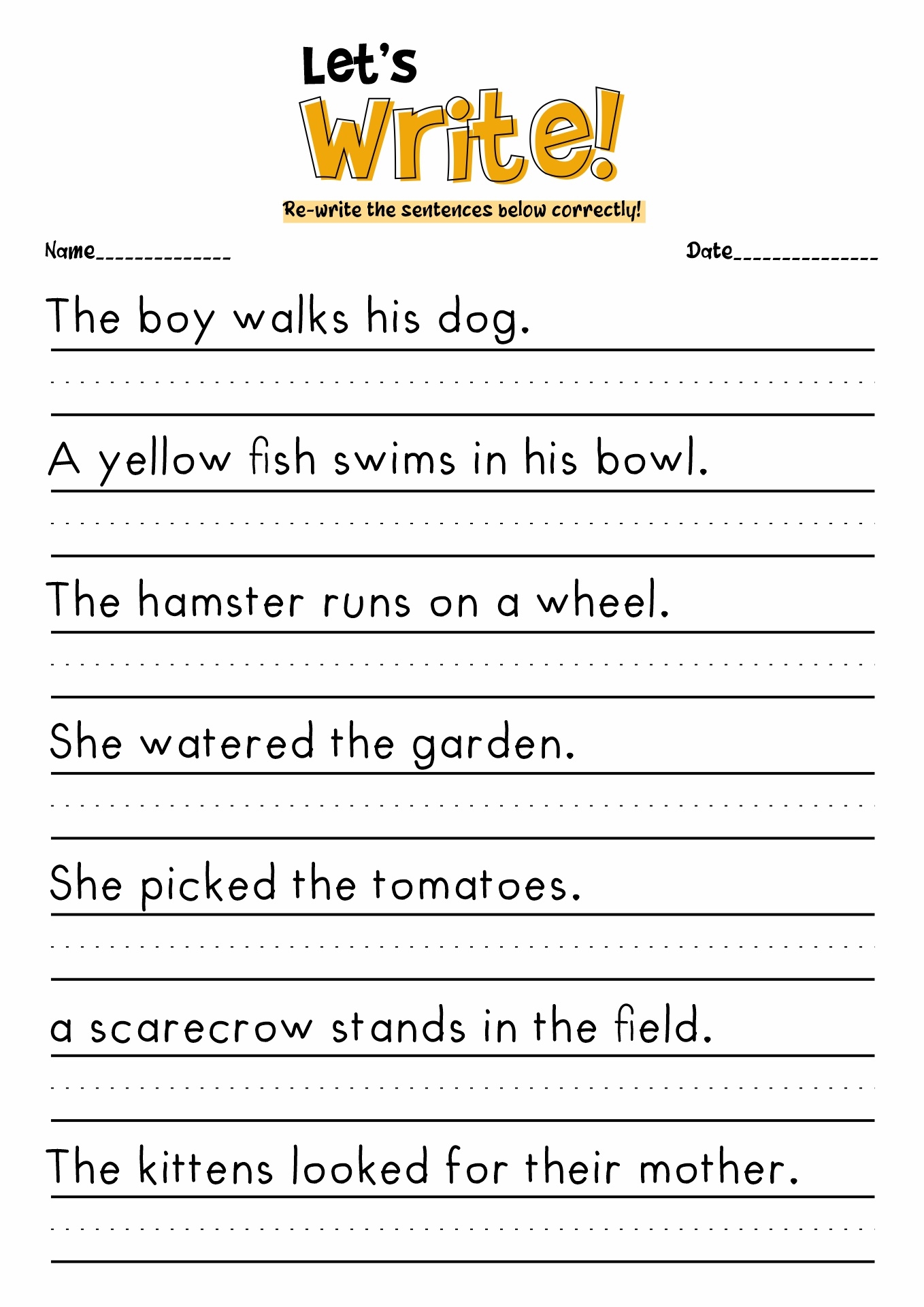 Free Printable Kindergarten Writing Sentences Worksheets