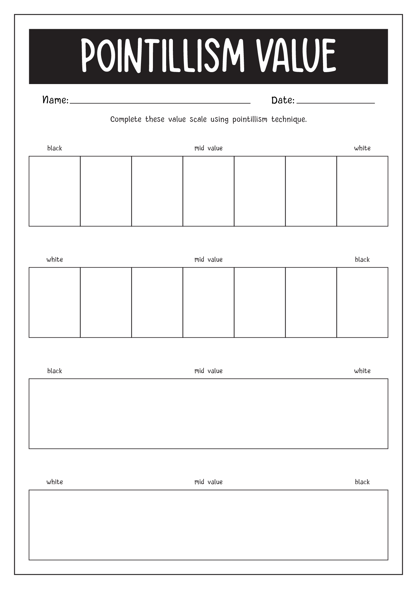Printable Free Pointillism Worksheet