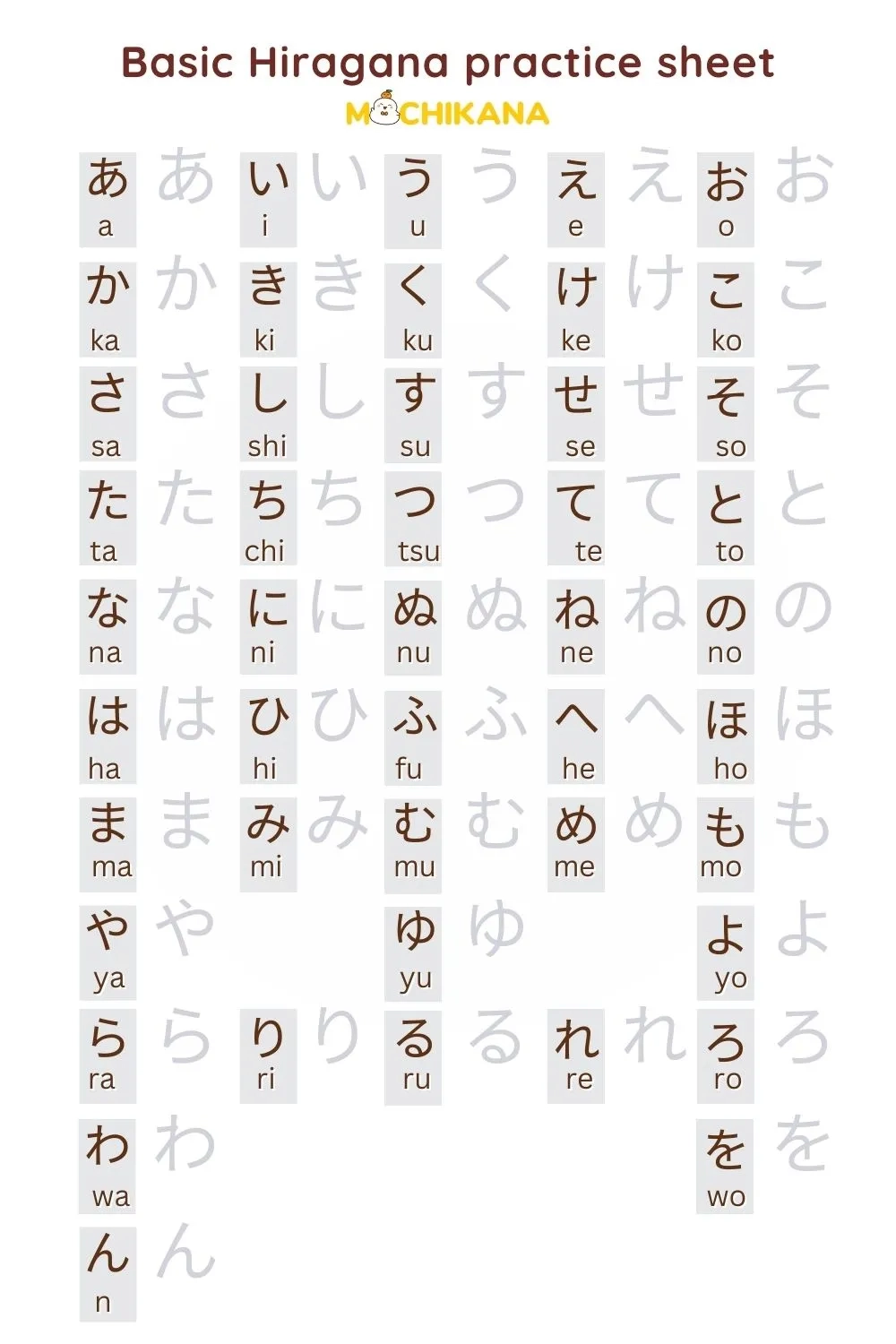 Hiragana Practice Sheets Printable