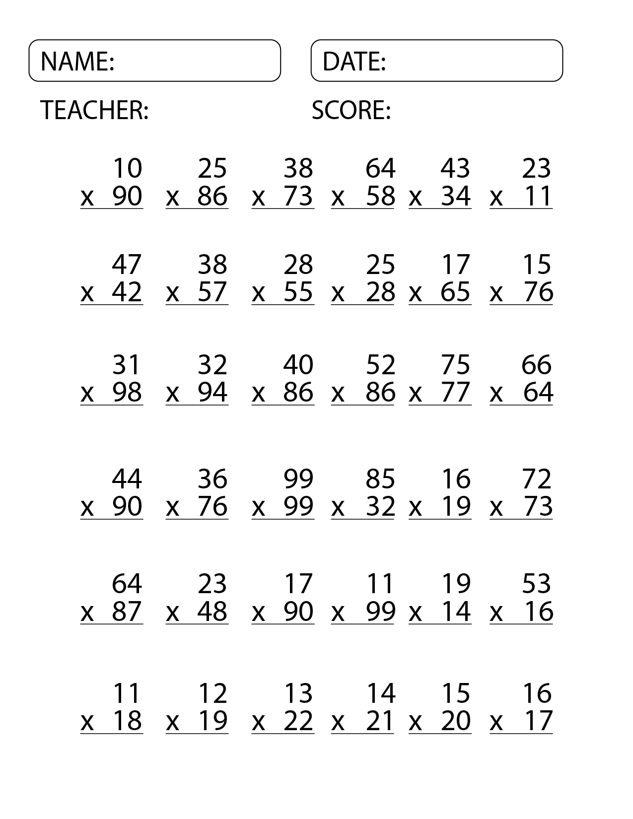 Printable Multiplication Worksheets 2s
