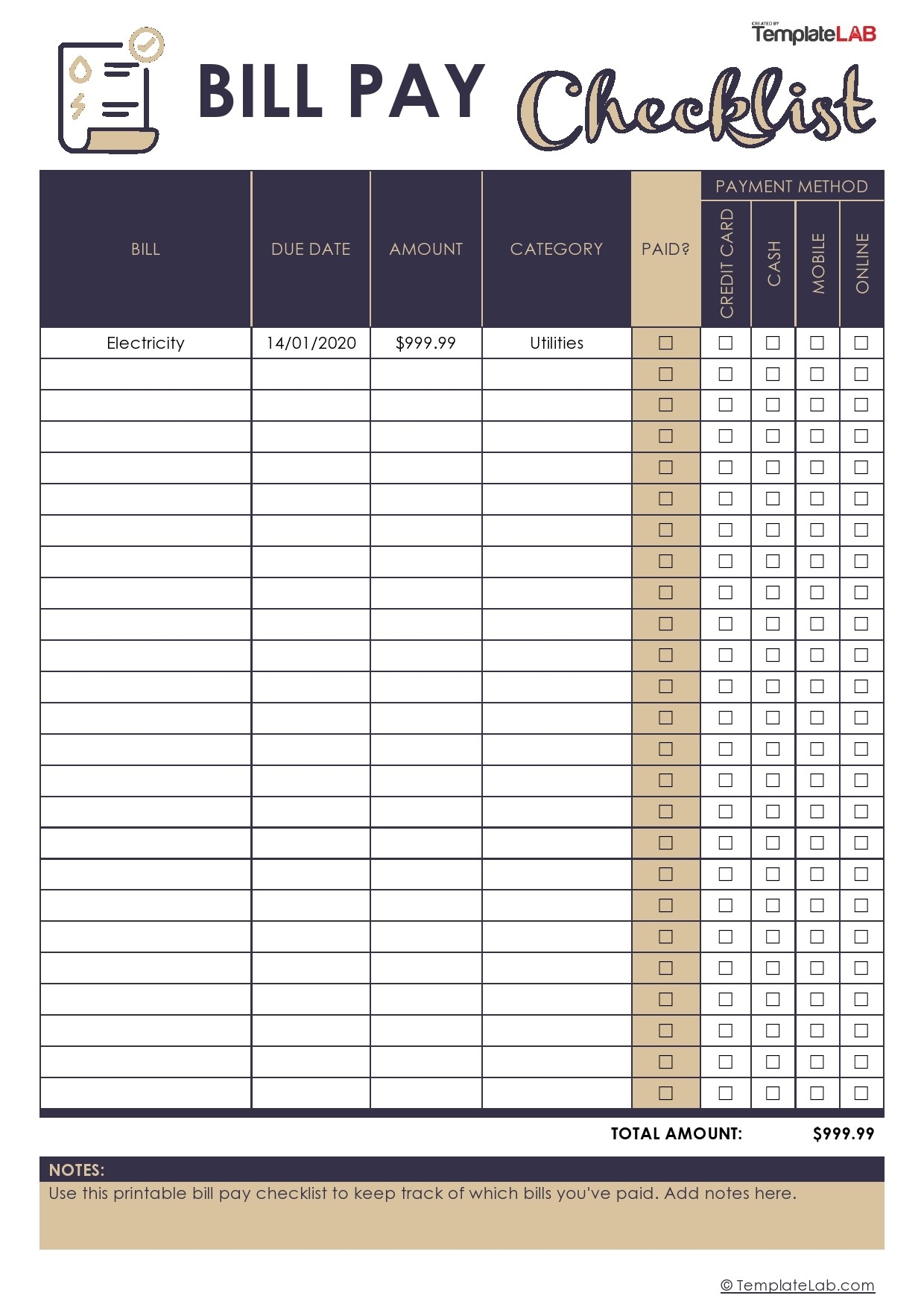 Bill Pay Chart Printable Bill Pay Chart Printable