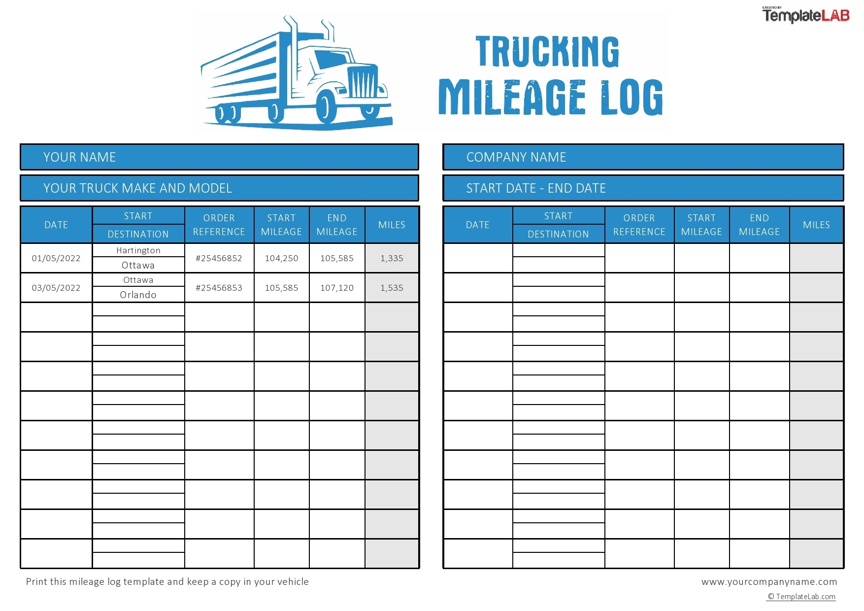 20 Printable Mileage Log Templates Free TemplateLab