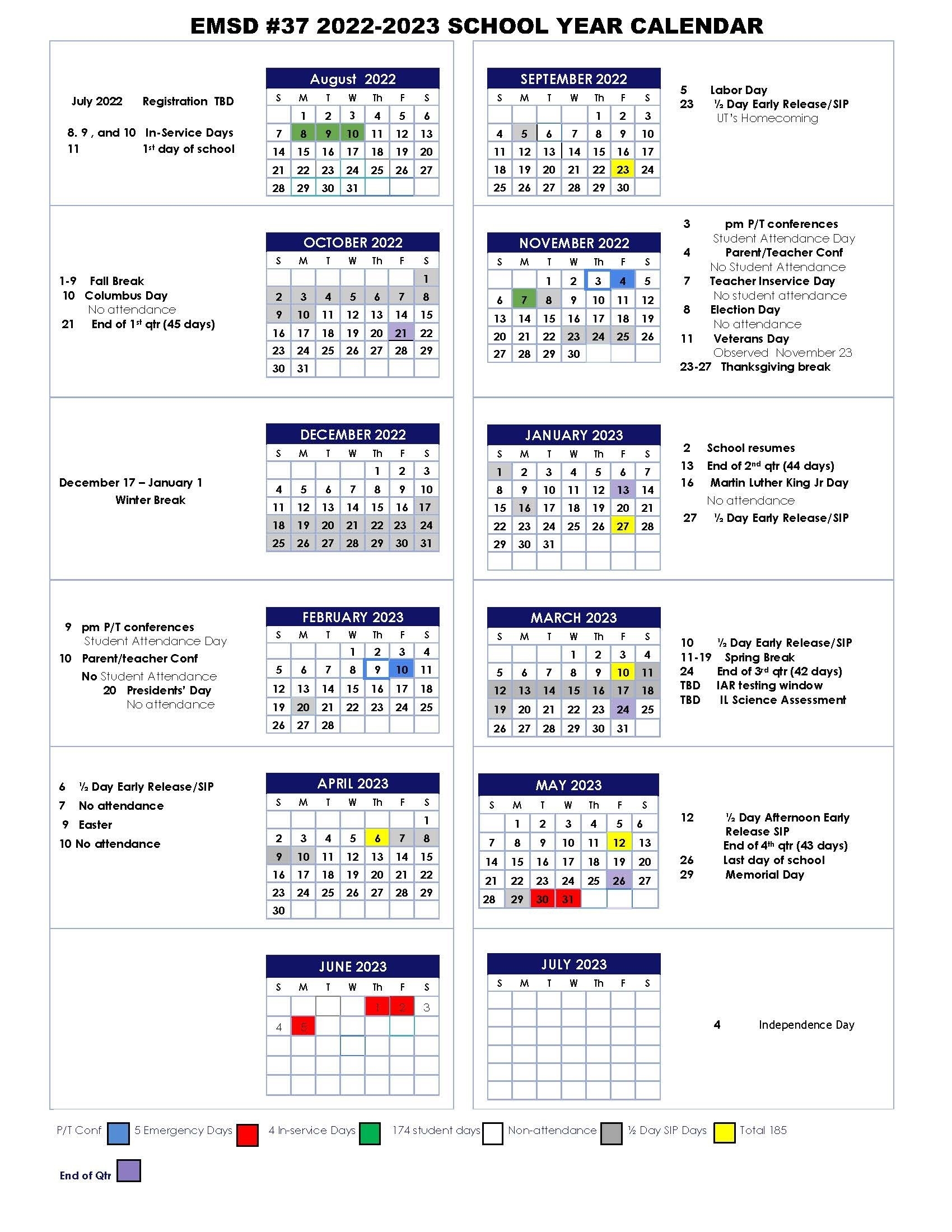 2022 23 EMSD School Year Calendar Glenview Middle School